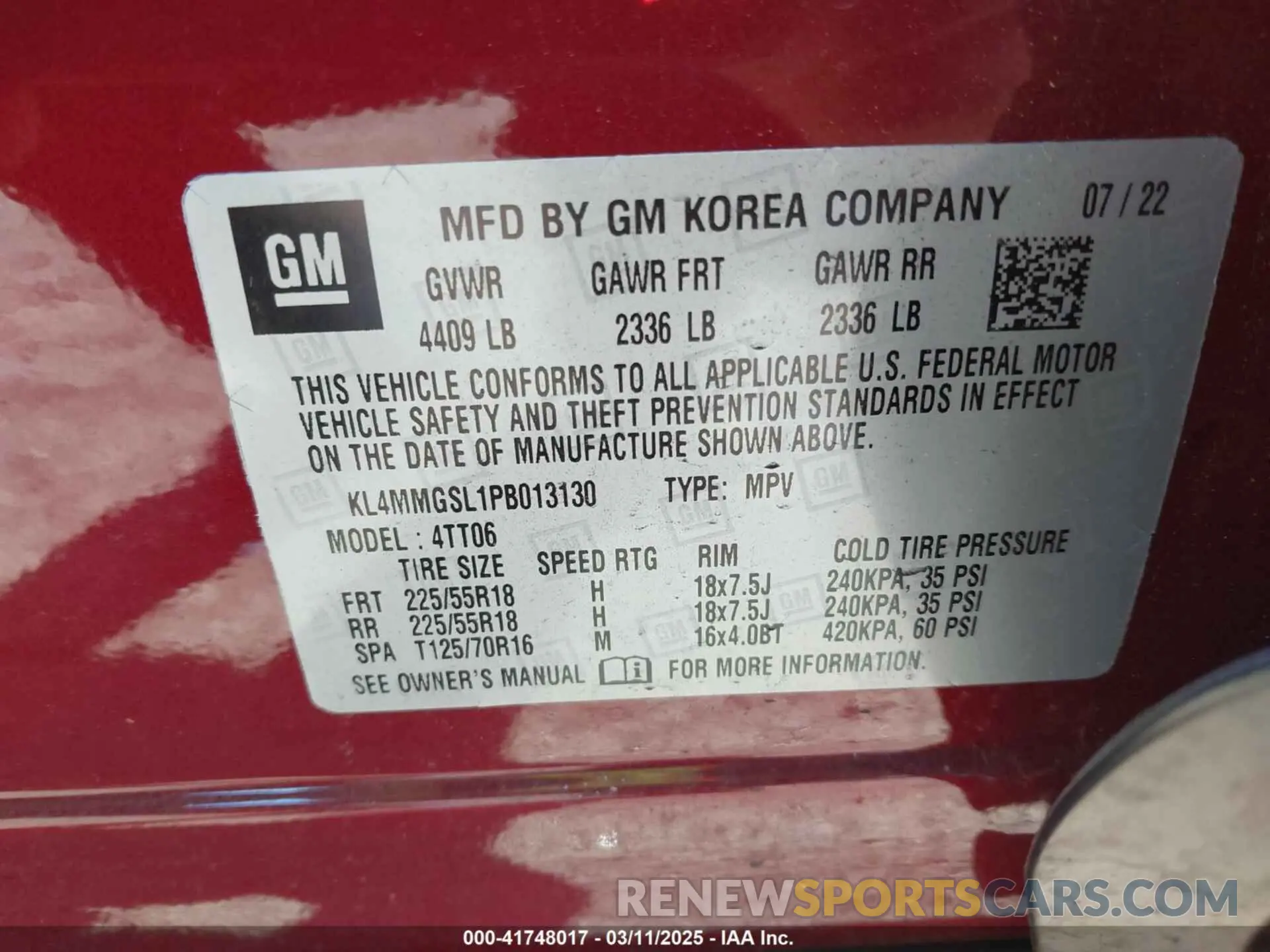 9 Фотография поврежденного автомобиля KL4MMGSL1PB013130 BUICK ENCORE GX 2023