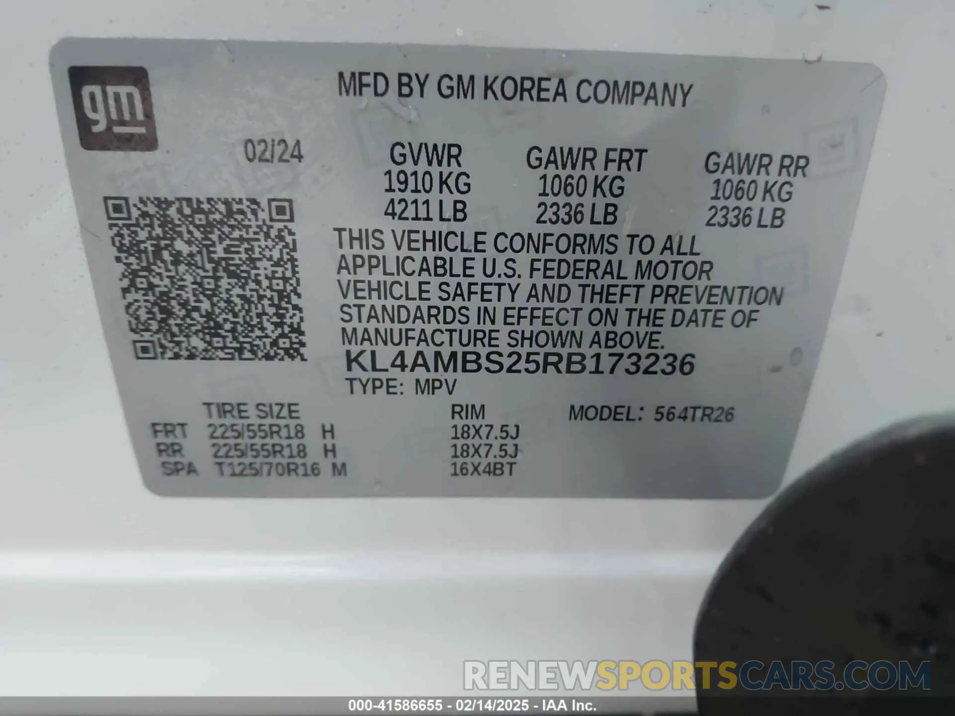 9 Фотография поврежденного автомобиля KL4AMBS25RB173236 BUICK ENCORE GX 2024