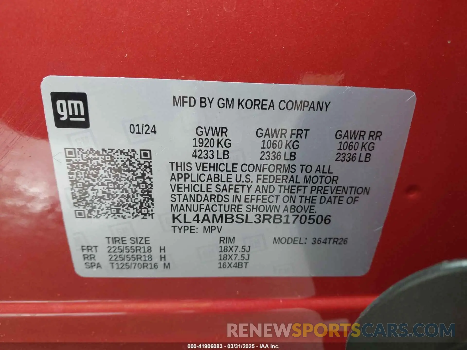 9 Photograph of a damaged car KL4AMBSL3RB170506 BUICK ENCORE GX 2024