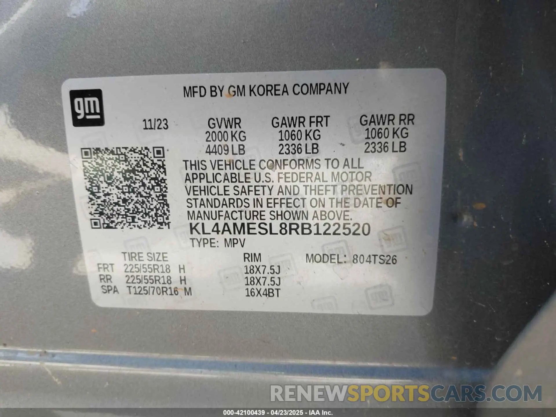 9 Фотография поврежденного автомобиля KL4AMESL8RB122520 BUICK ENCORE GX 2024