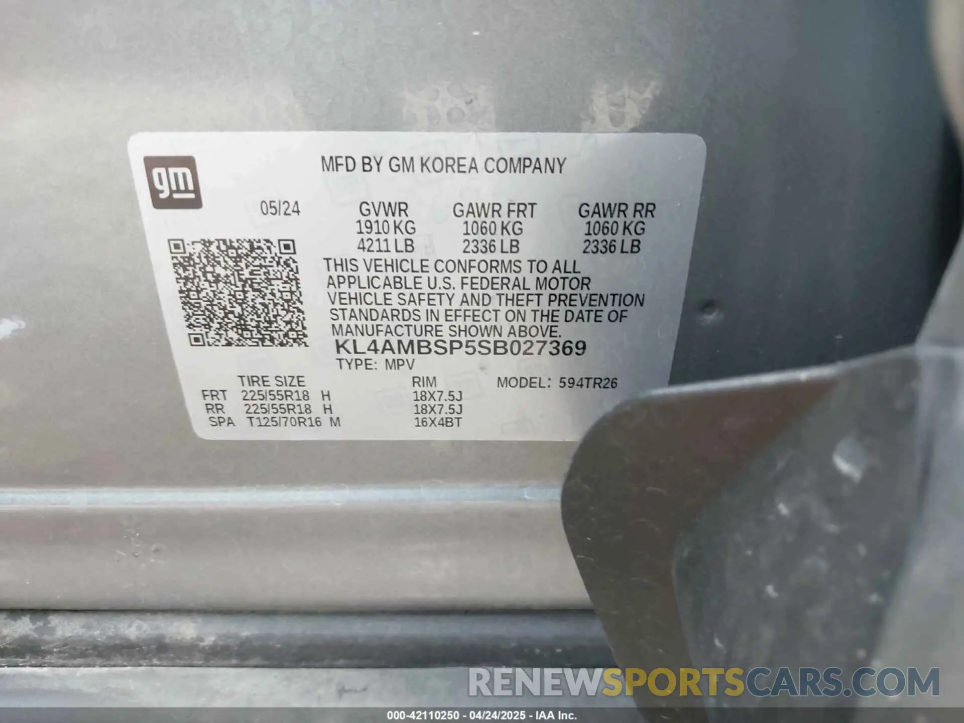 9 Фотография поврежденного автомобиля KL4AMBSP5SB027369 BUICK ENCORE GX 2025