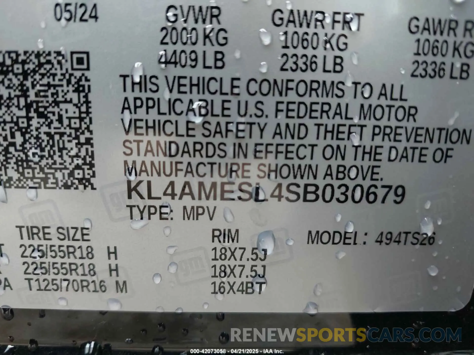 9 Фотография поврежденного автомобиля KL4AMESL4SB030679 BUICK ENCORE GX 2025