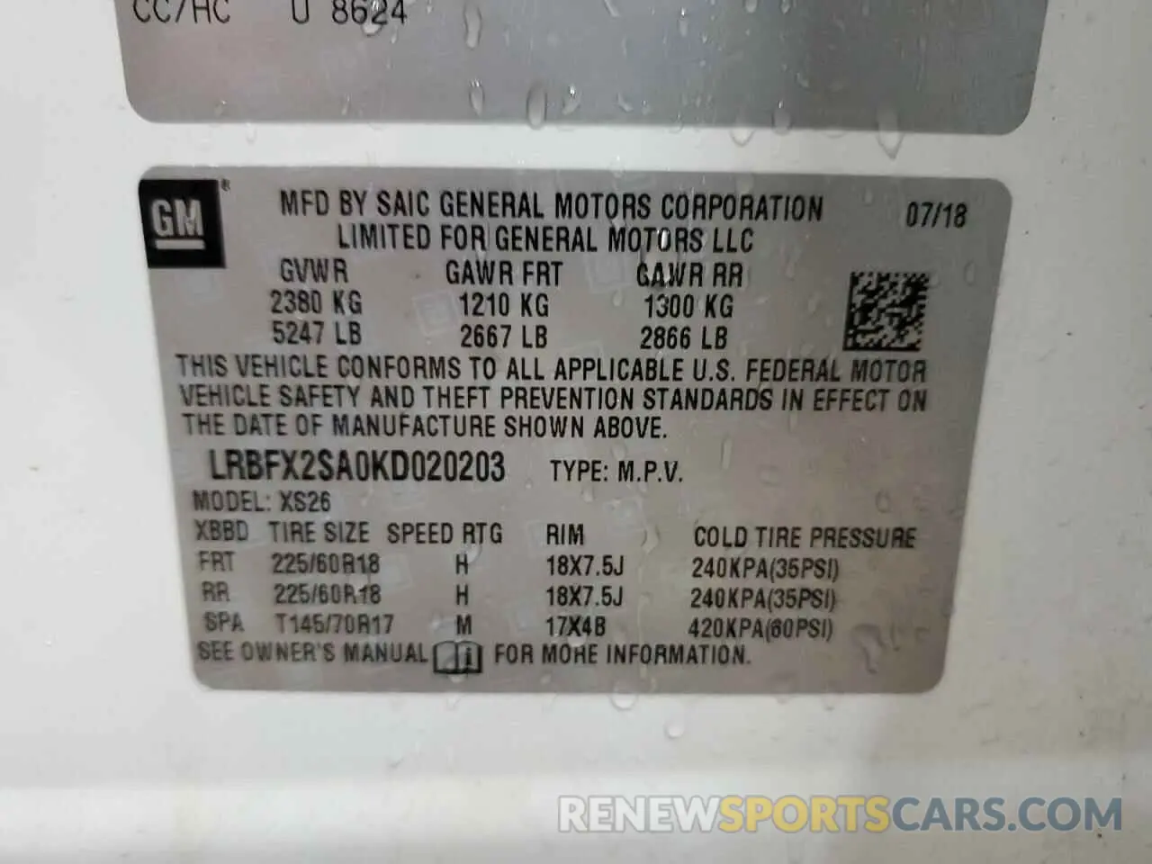 13 Photograph of a damaged car LRBFX2SA0KD020203 BUICK ENVISION 2019