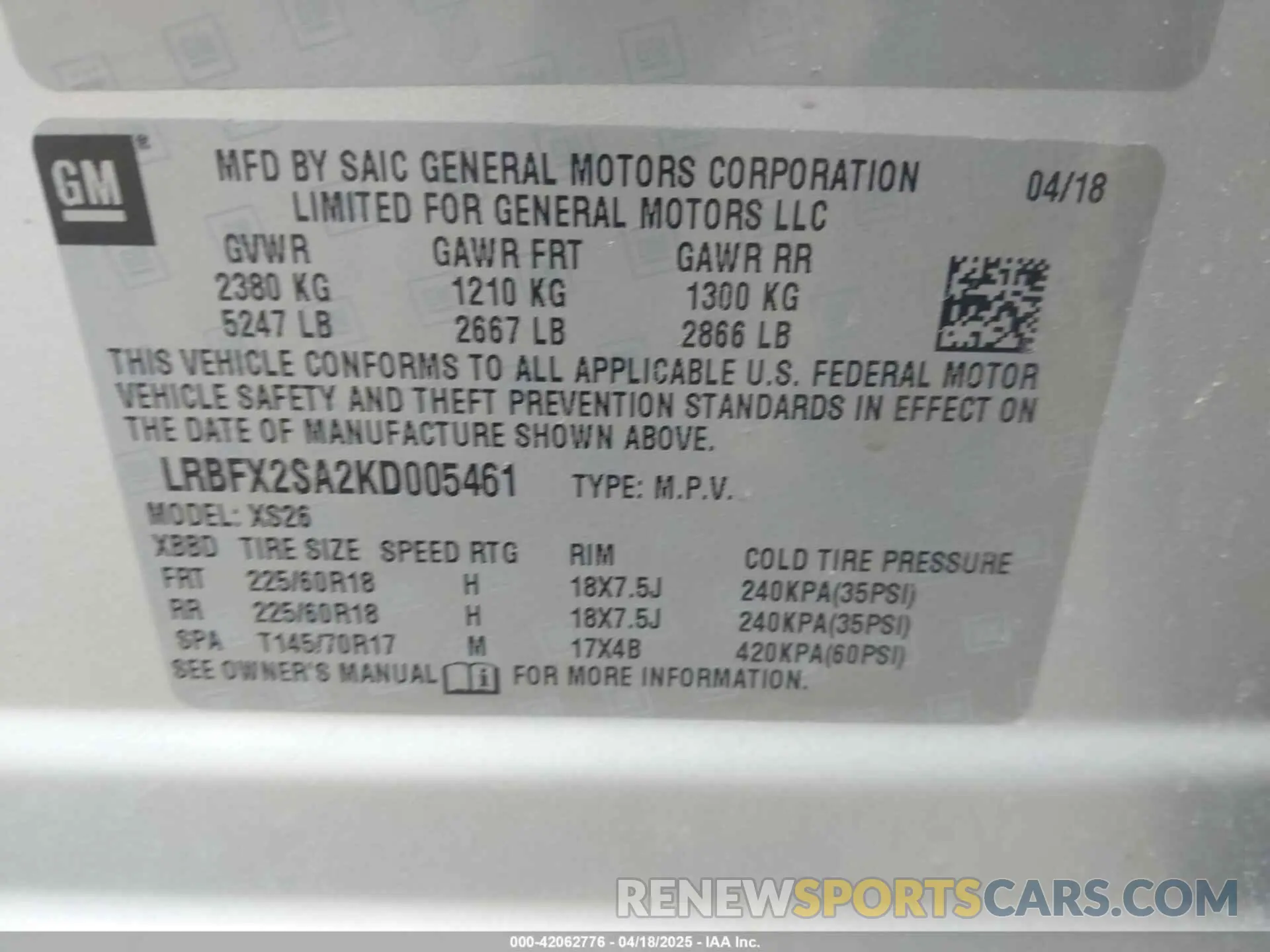 9 Фотография поврежденного автомобиля LRBFX2SA2KD005461 BUICK ENVISION 2019