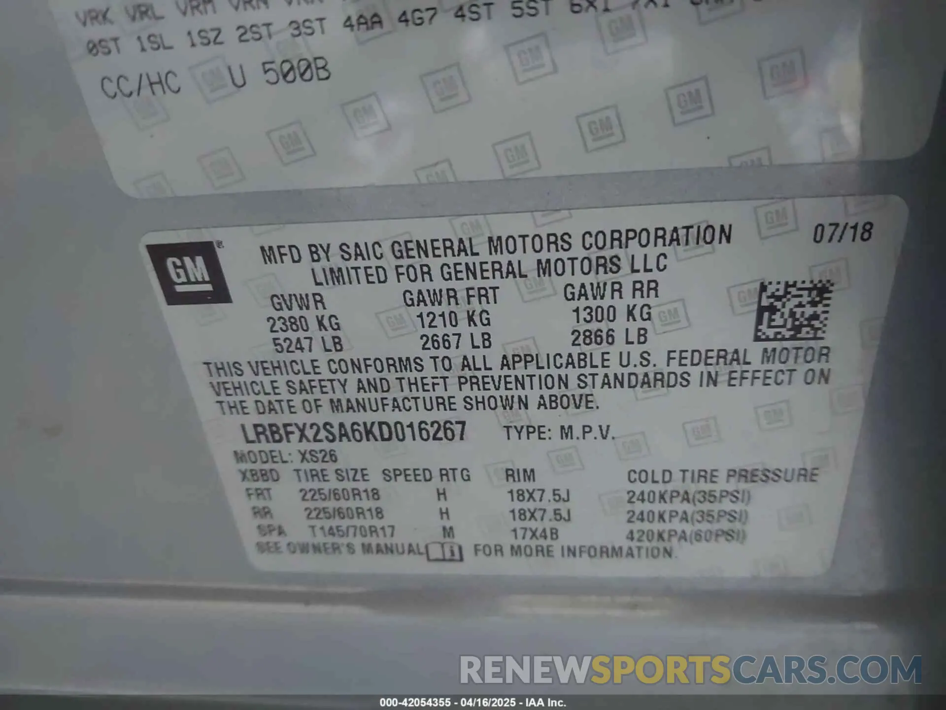 9 Photograph of a damaged car LRBFX2SA6KD016267 BUICK ENVISION 2019
