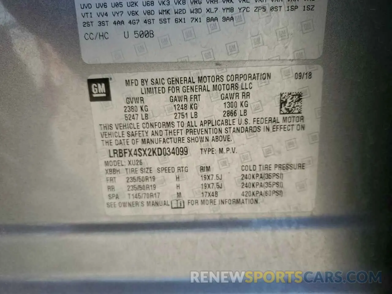 15 Photograph of a damaged car LRBFX4SX2KD034099 BUICK ENVISION 2019