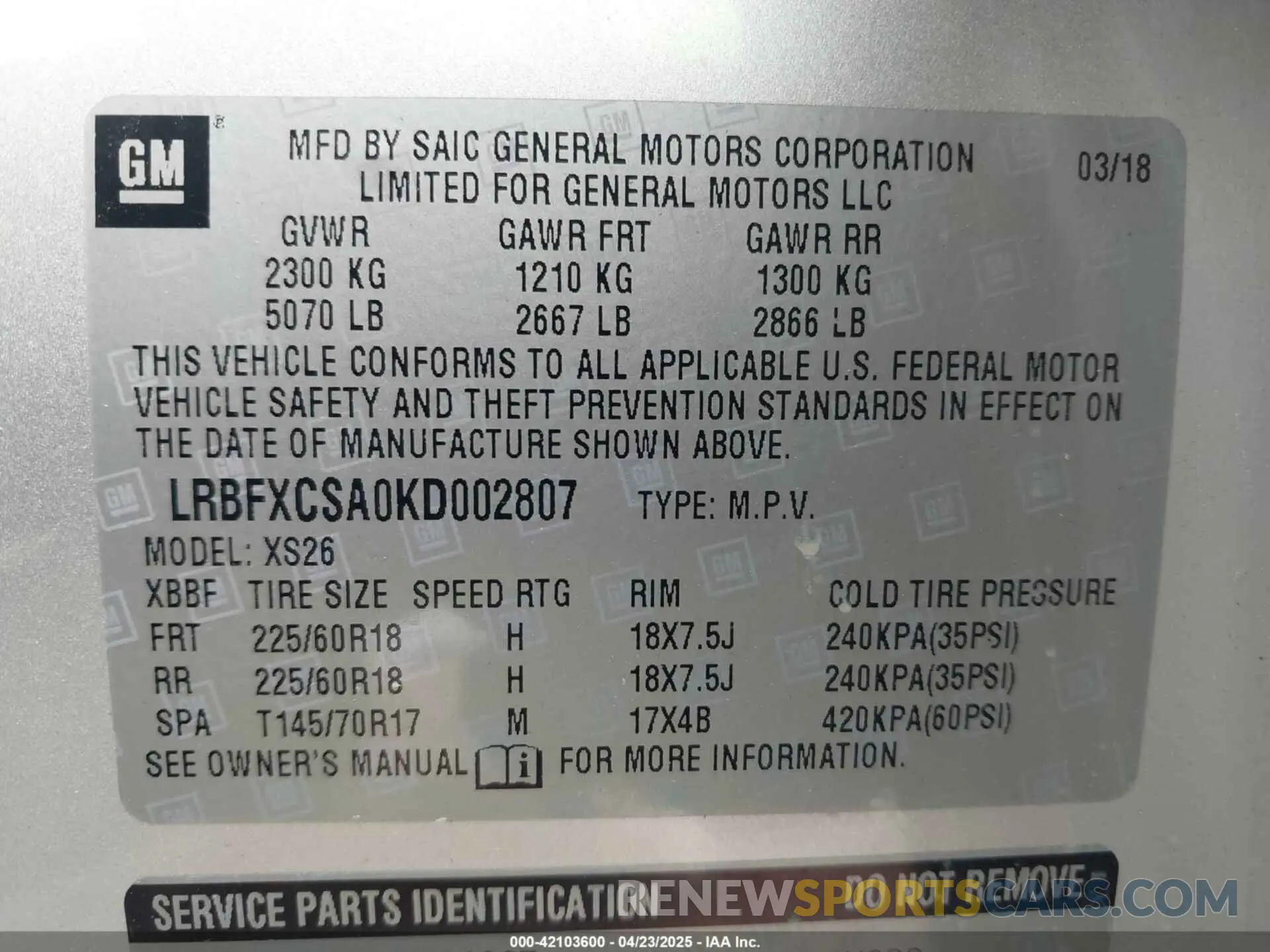 9 Фотография поврежденного автомобиля LRBFXCSA0KD002807 BUICK ENVISION 2019