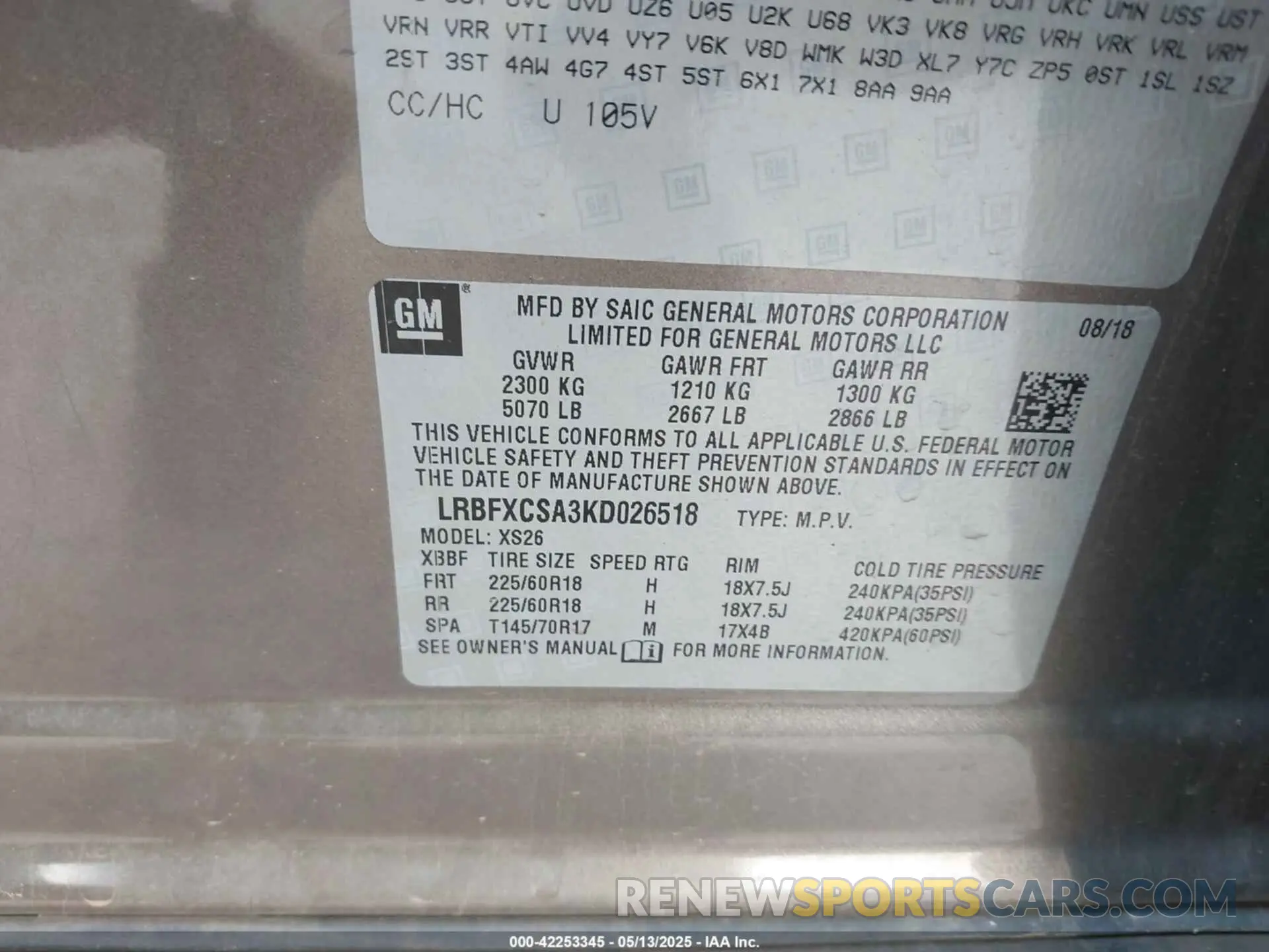 9 Photograph of a damaged car LRBFXCSA3KD026518 BUICK ENVISION 2019