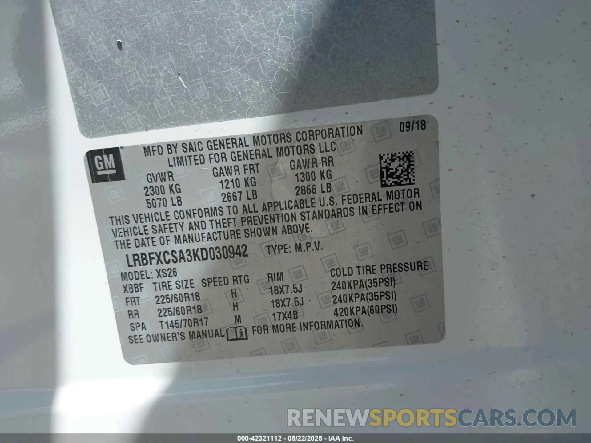 9 Photograph of a damaged car LRBFXCSA3KD030942 BUICK ENVISION 2019