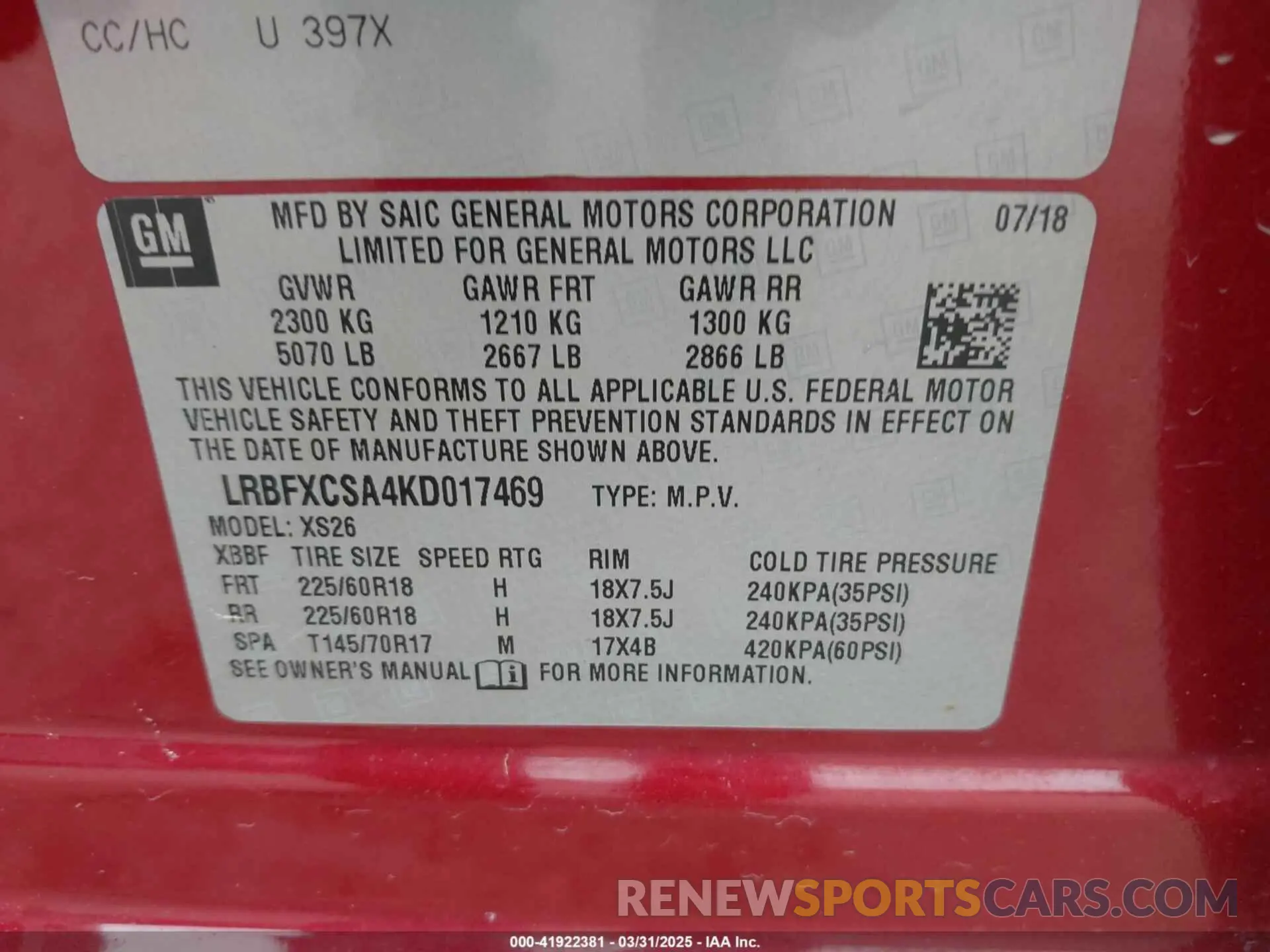 9 Фотография поврежденного автомобиля LRBFXCSA4KD017469 BUICK ENVISION 2019