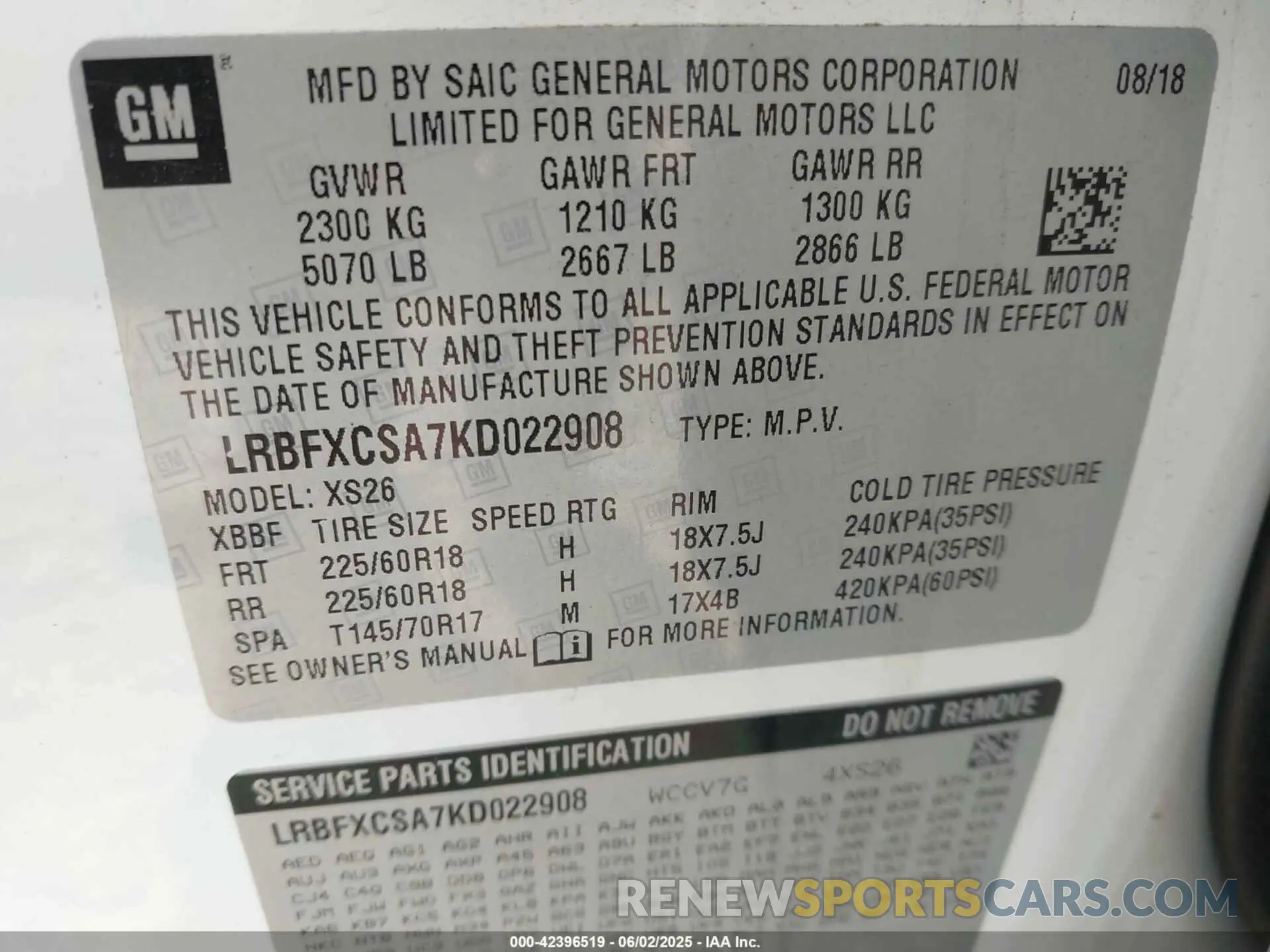 9 Photograph of a damaged car LRBFXCSA7KD022908 BUICK ENVISION 2019
