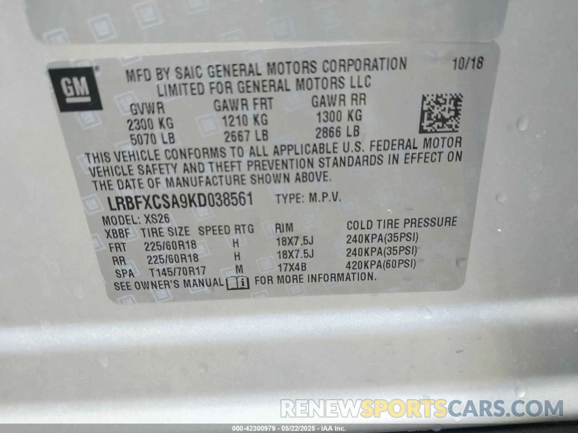 9 Photograph of a damaged car LRBFXCSA9KD038561 BUICK ENVISION 2019