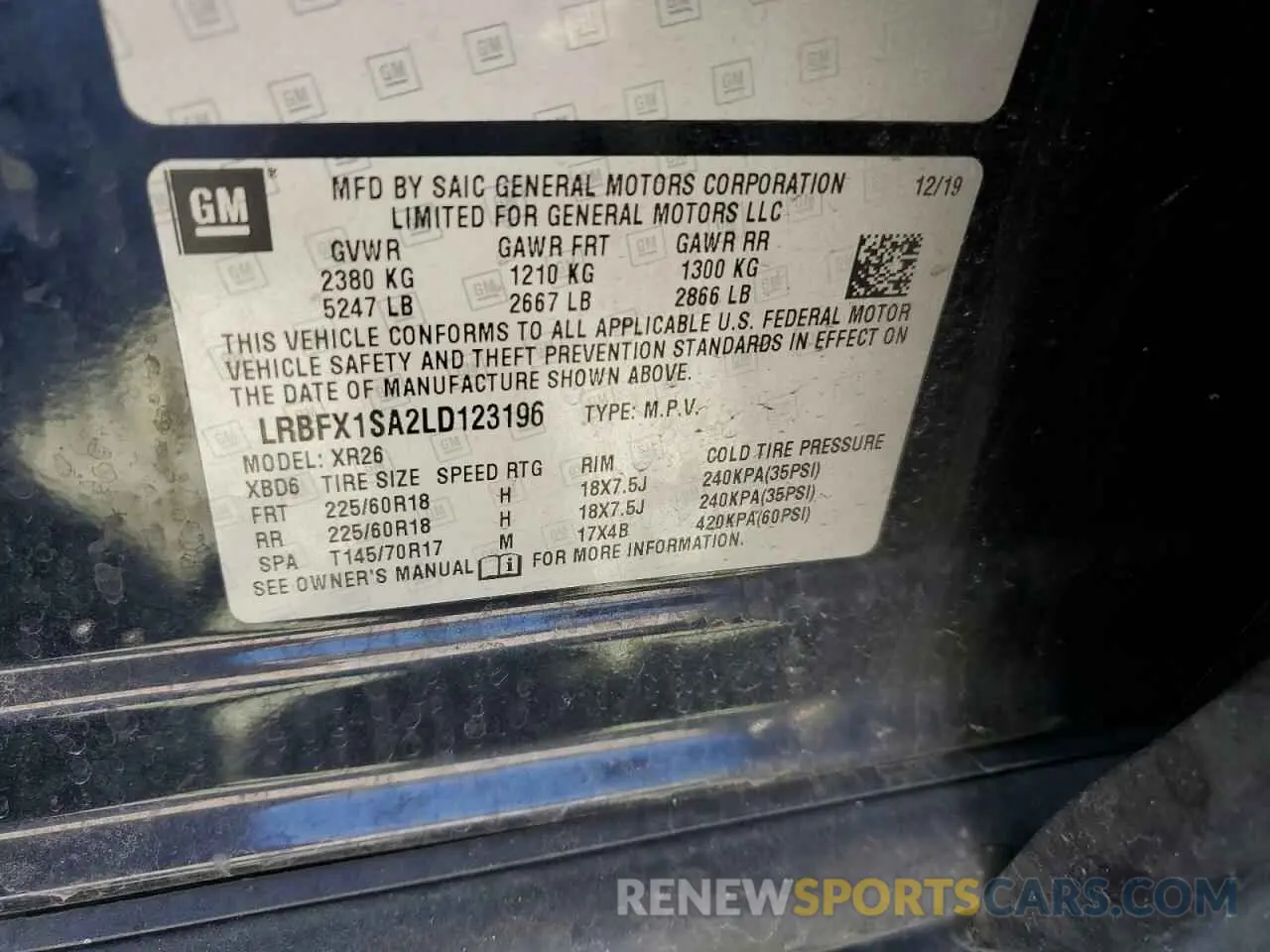 13 Photograph of a damaged car LRBFX1SA2LD123196 BUICK ENVISION 2020