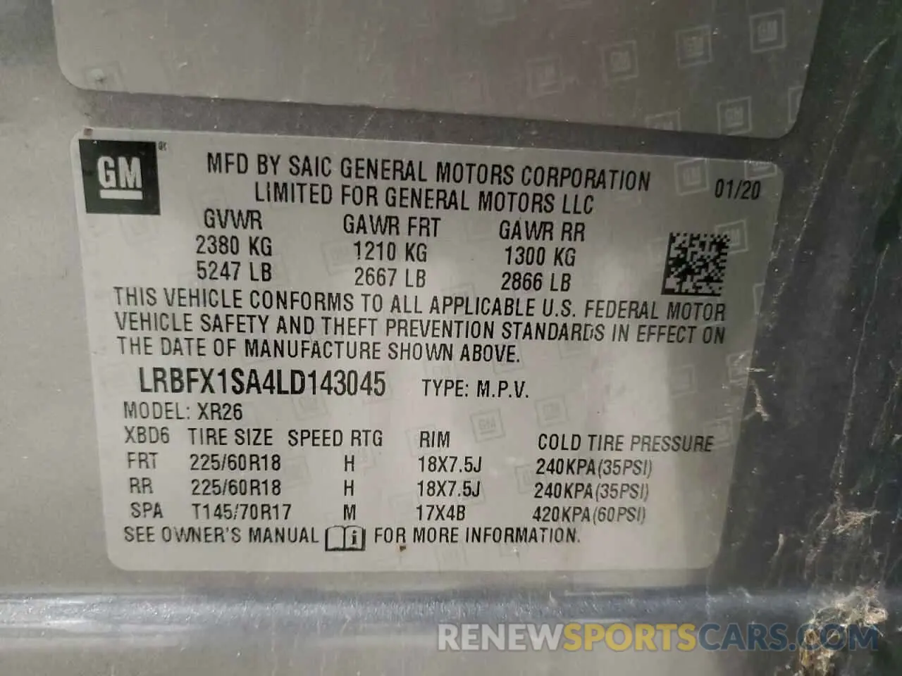 14 Photograph of a damaged car LRBFX1SA4LD143045 BUICK ENVISION 2020
