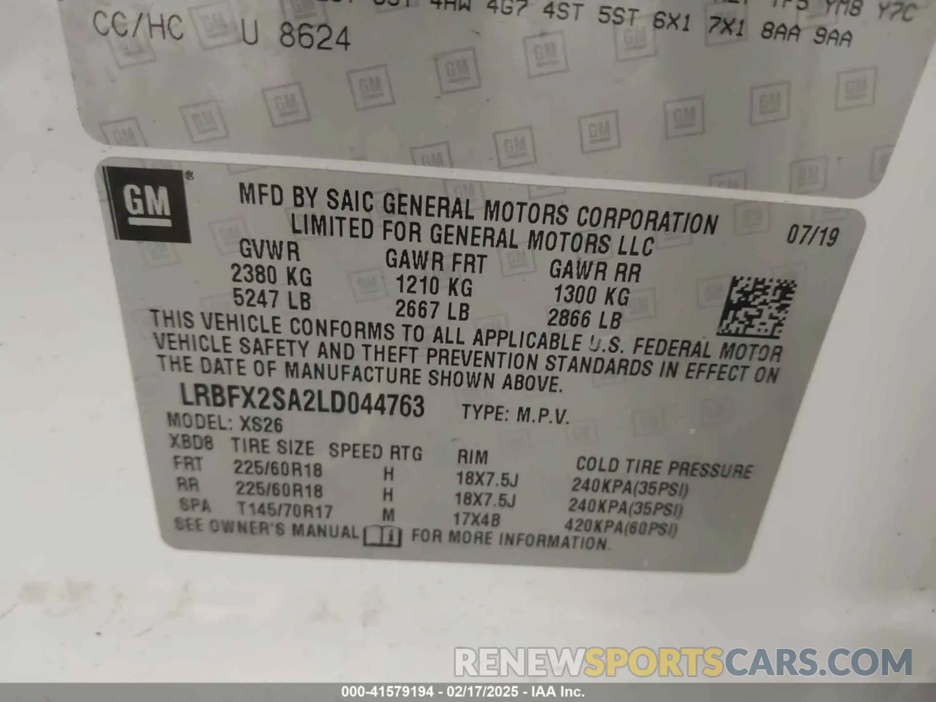 9 Фотография поврежденного автомобиля LRBFX2SA2LD044763 BUICK ENVISION 2020