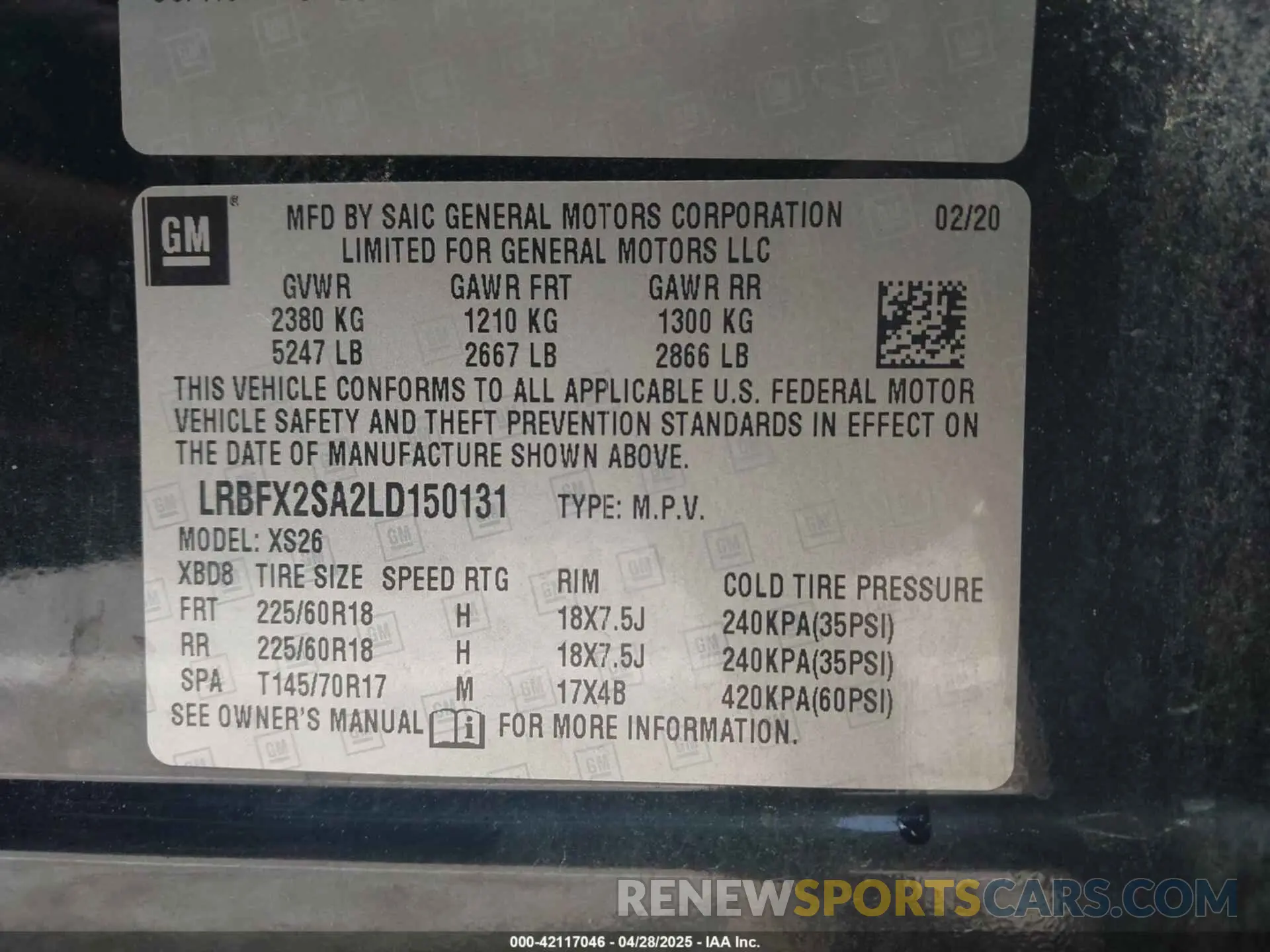 9 Фотография поврежденного автомобиля LRBFX2SA2LD150131 BUICK ENVISION 2020