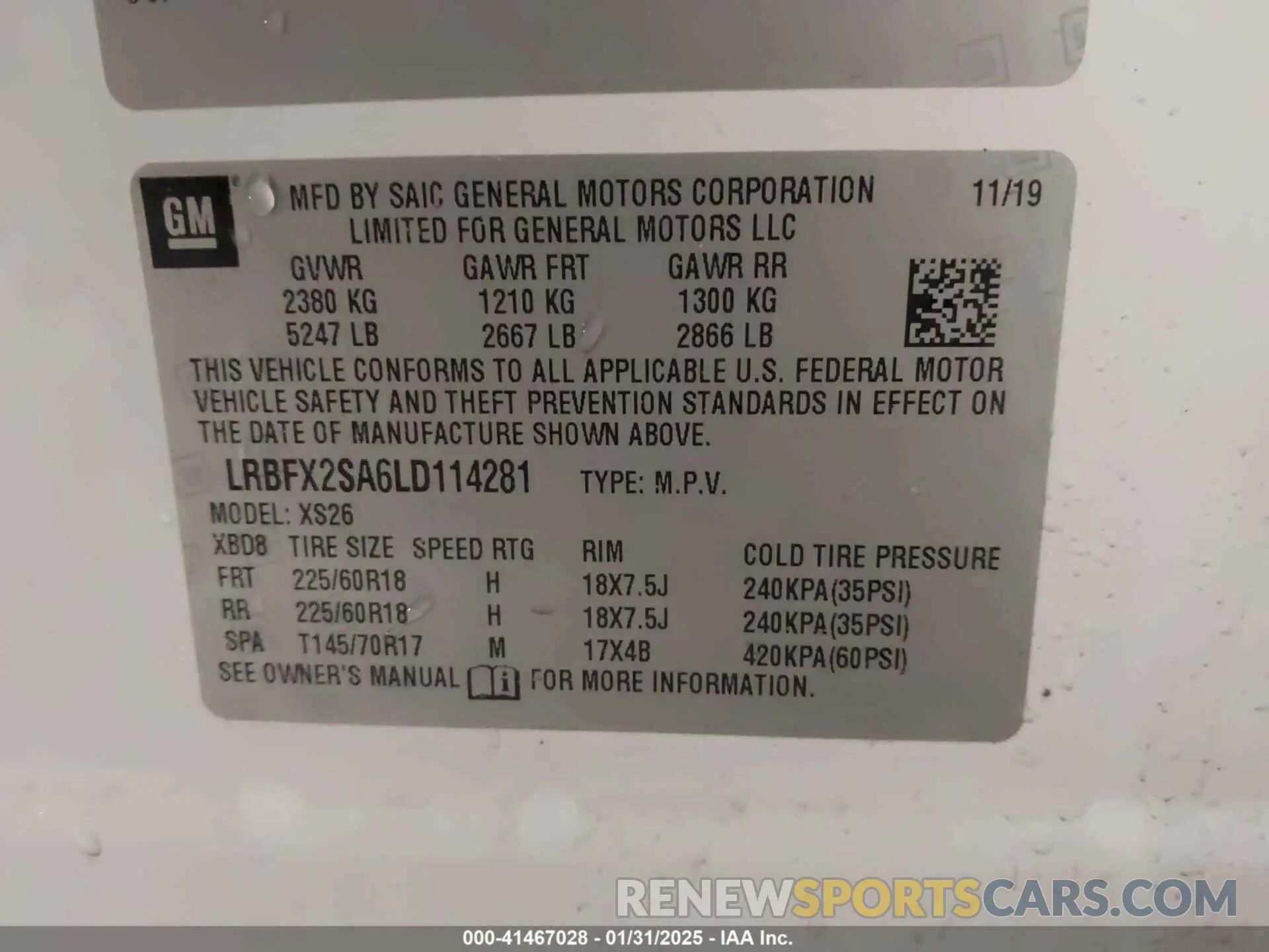 9 Photograph of a damaged car LRBFX2SA6LD114281 BUICK ENVISION 2020