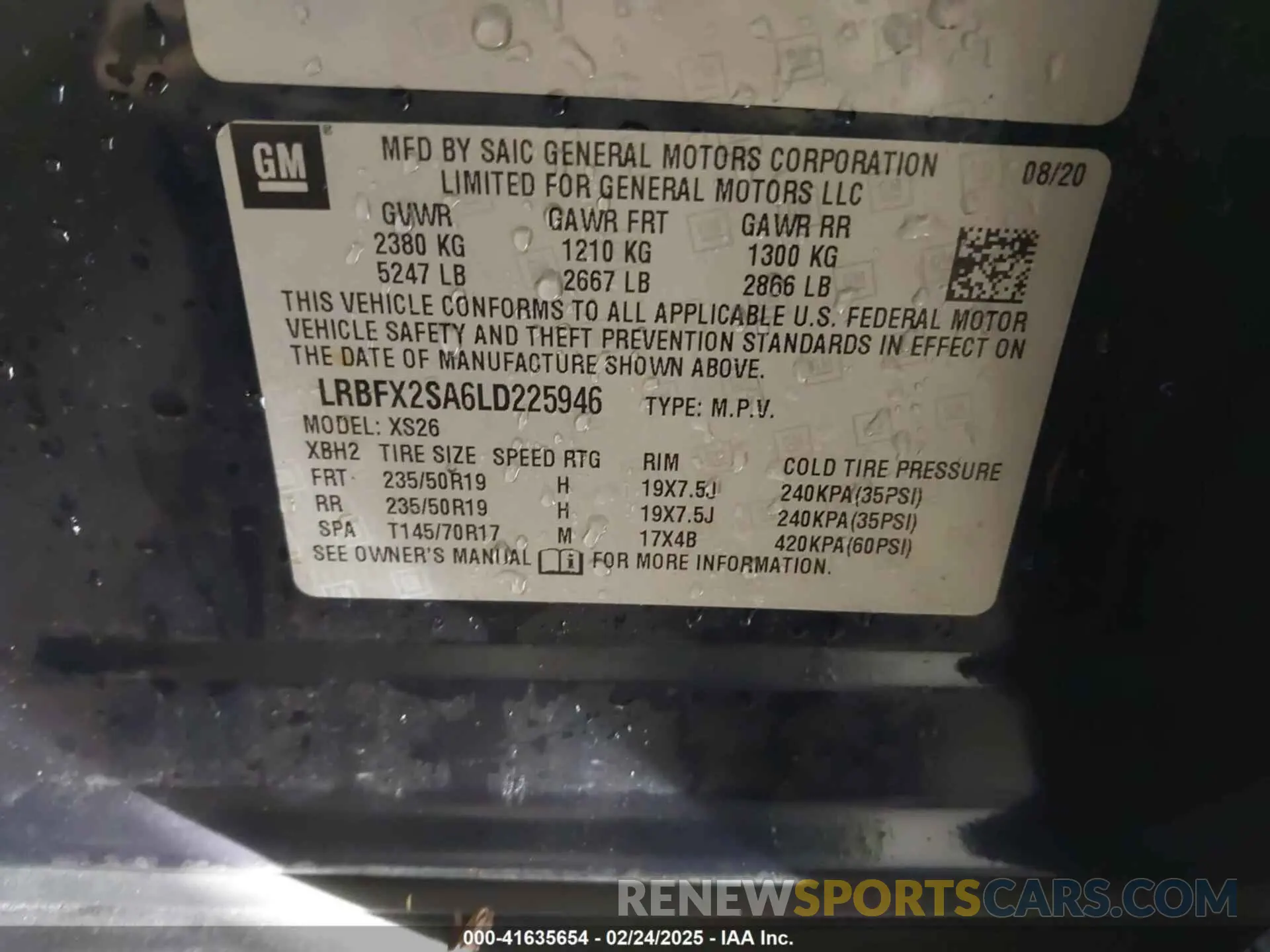 9 Фотография поврежденного автомобиля LRBFX2SA6LD225946 BUICK ENVISION 2020
