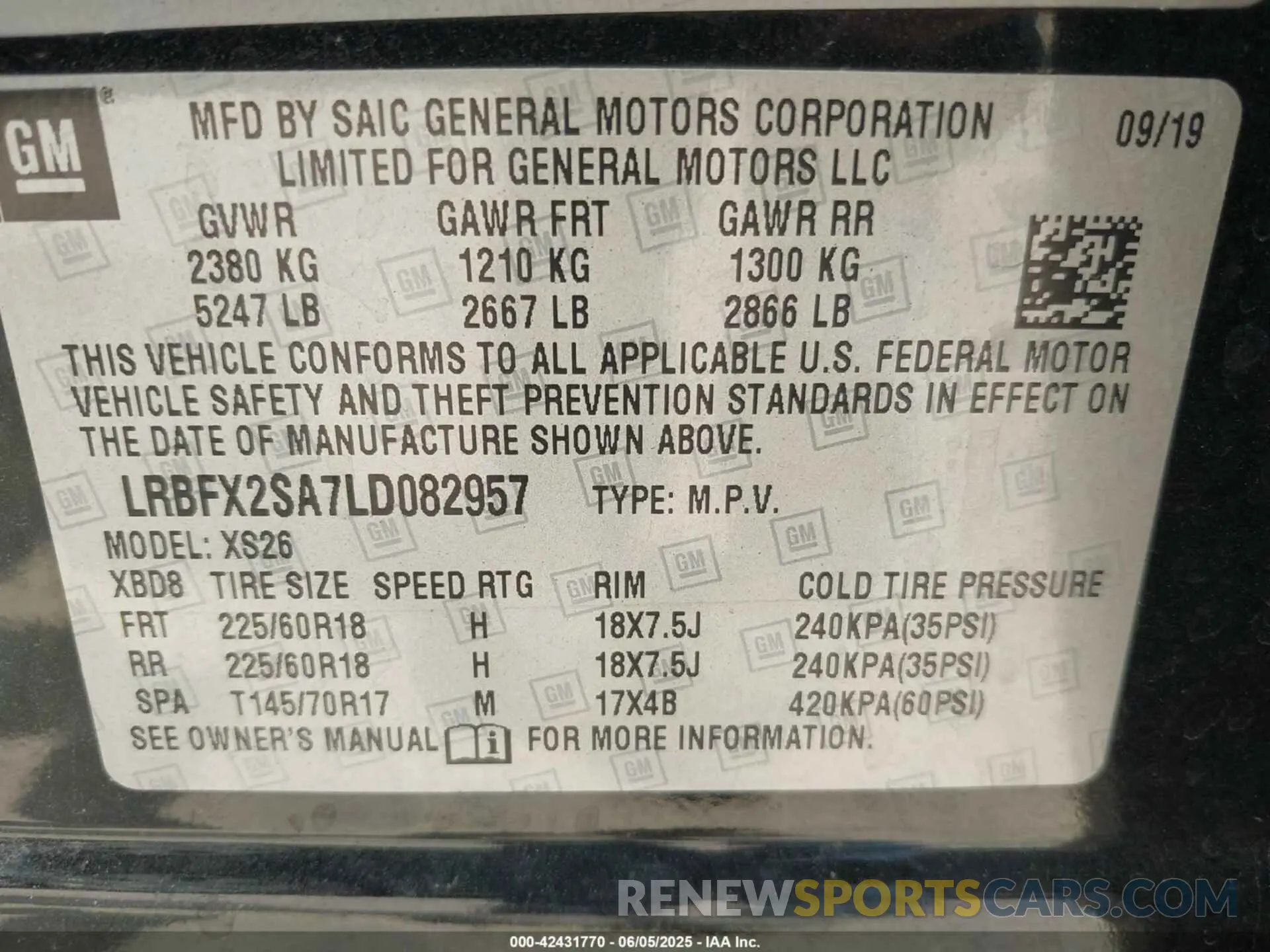 9 Photograph of a damaged car LRBFX2SA7LD082957 BUICK ENVISION 2020