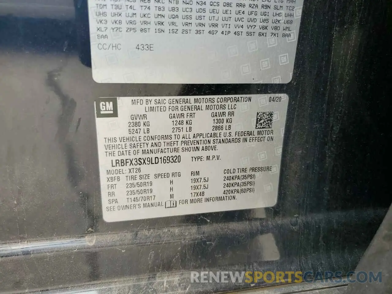 13 Photograph of a damaged car LRBFX3SX9LD169320 BUICK ENVISION 2020