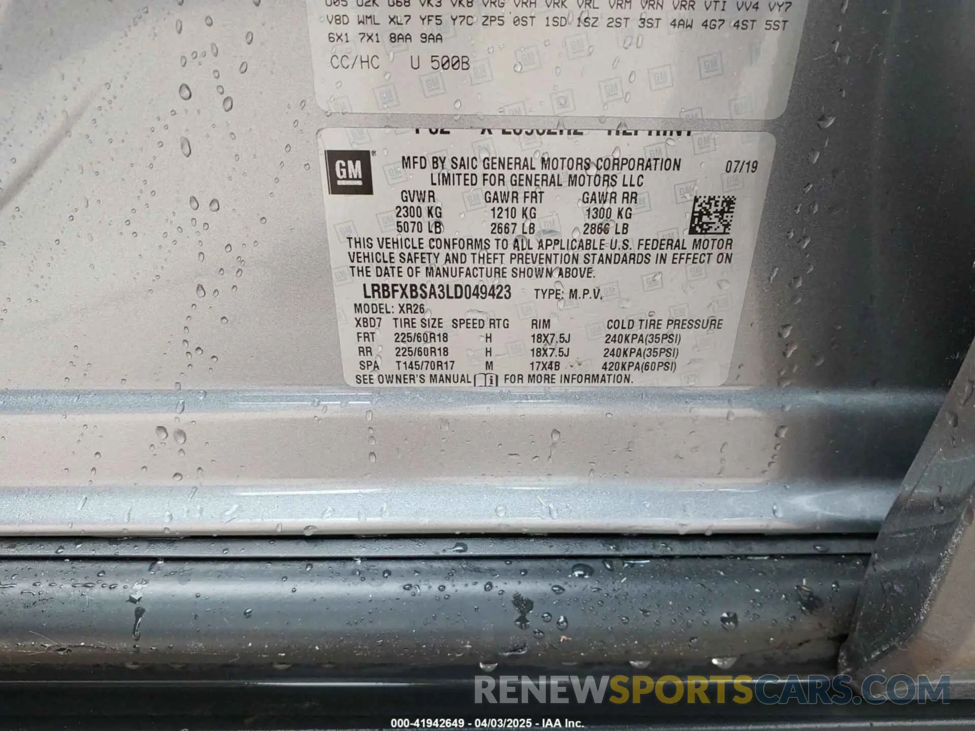 9 Photograph of a damaged car LRBFXBSA3LD049423 BUICK ENVISION 2020
