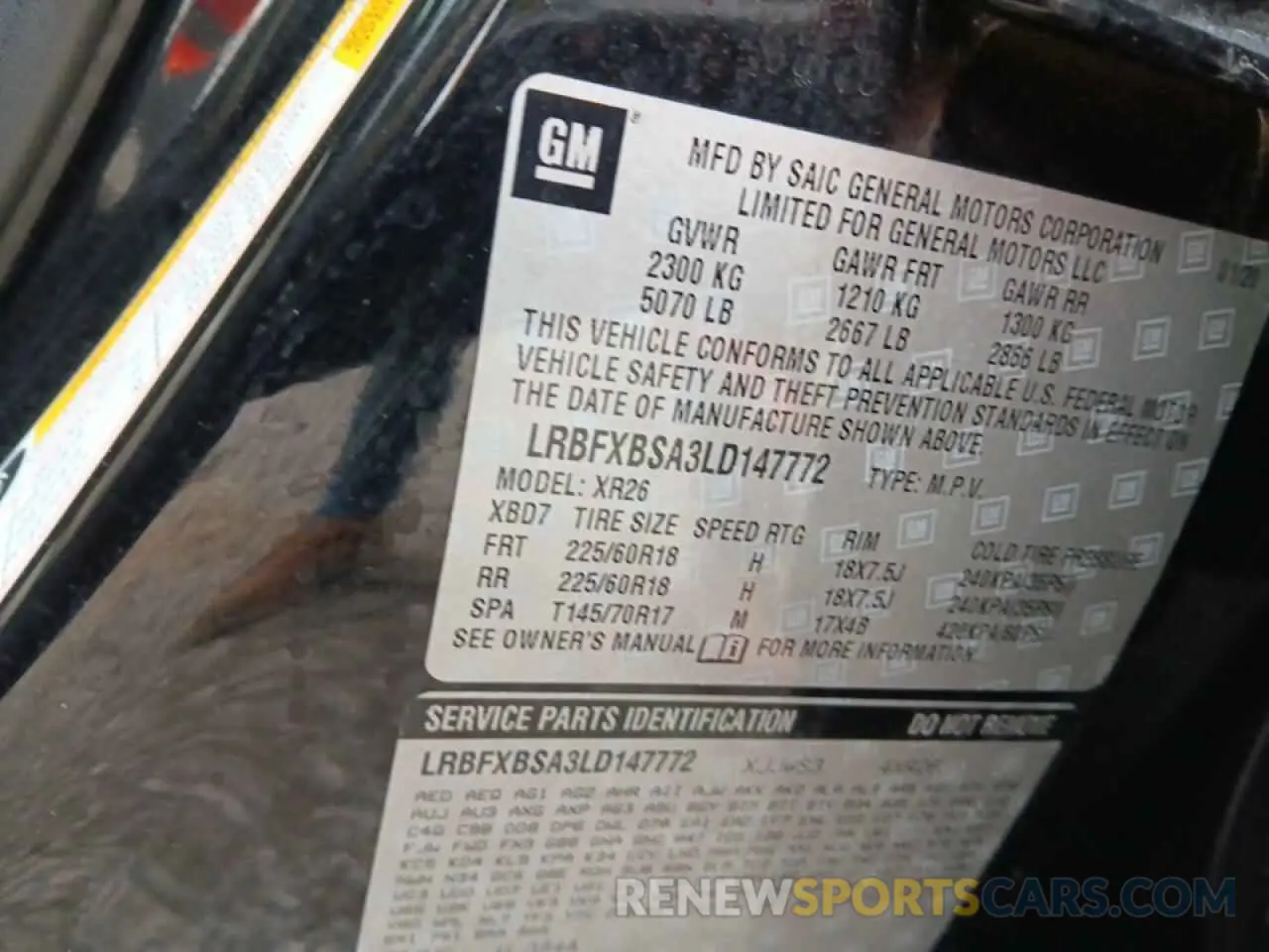 13 Фотография поврежденного автомобиля LRBFXBSA3LD147772 BUICK ENVISION 2020
