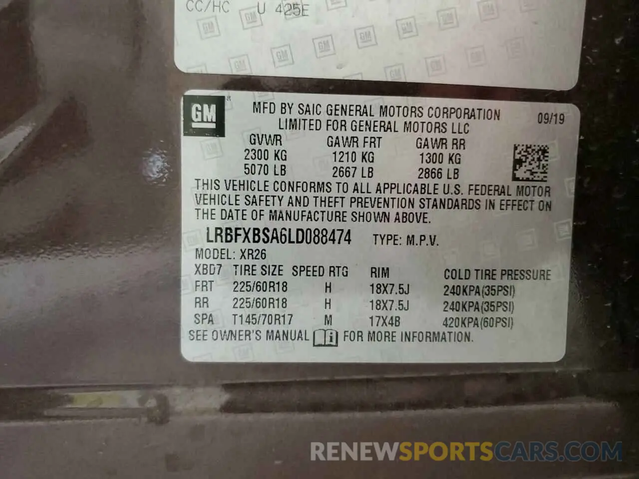13 Фотография поврежденного автомобиля LRBFXBSA6LD088474 BUICK ENVISION 2020