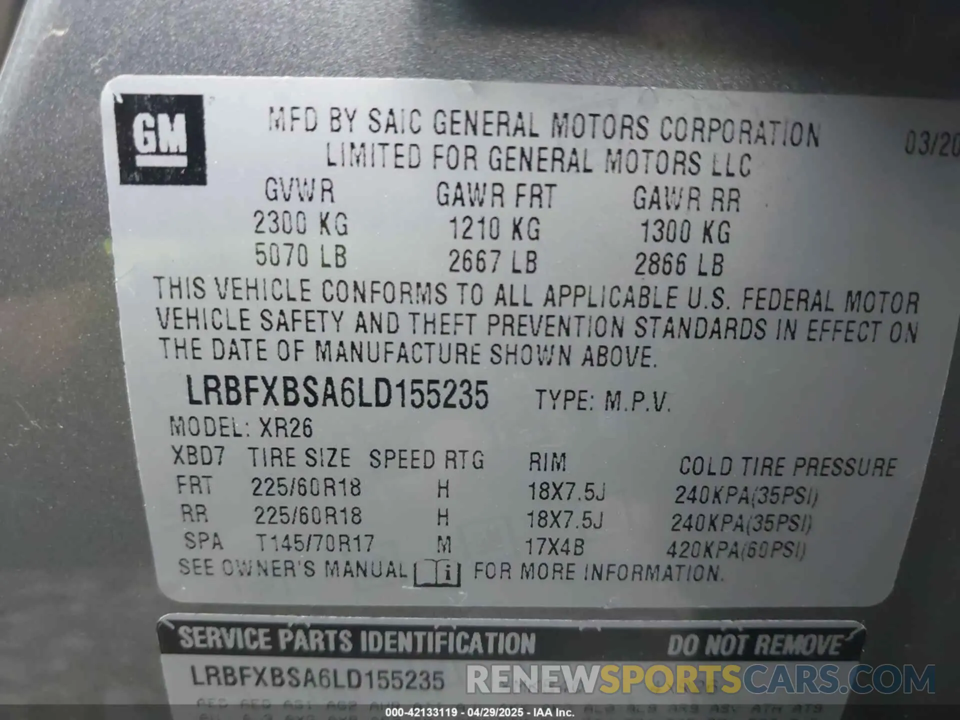 9 Photograph of a damaged car LRBFXBSA6LD155235 BUICK ENVISION 2020