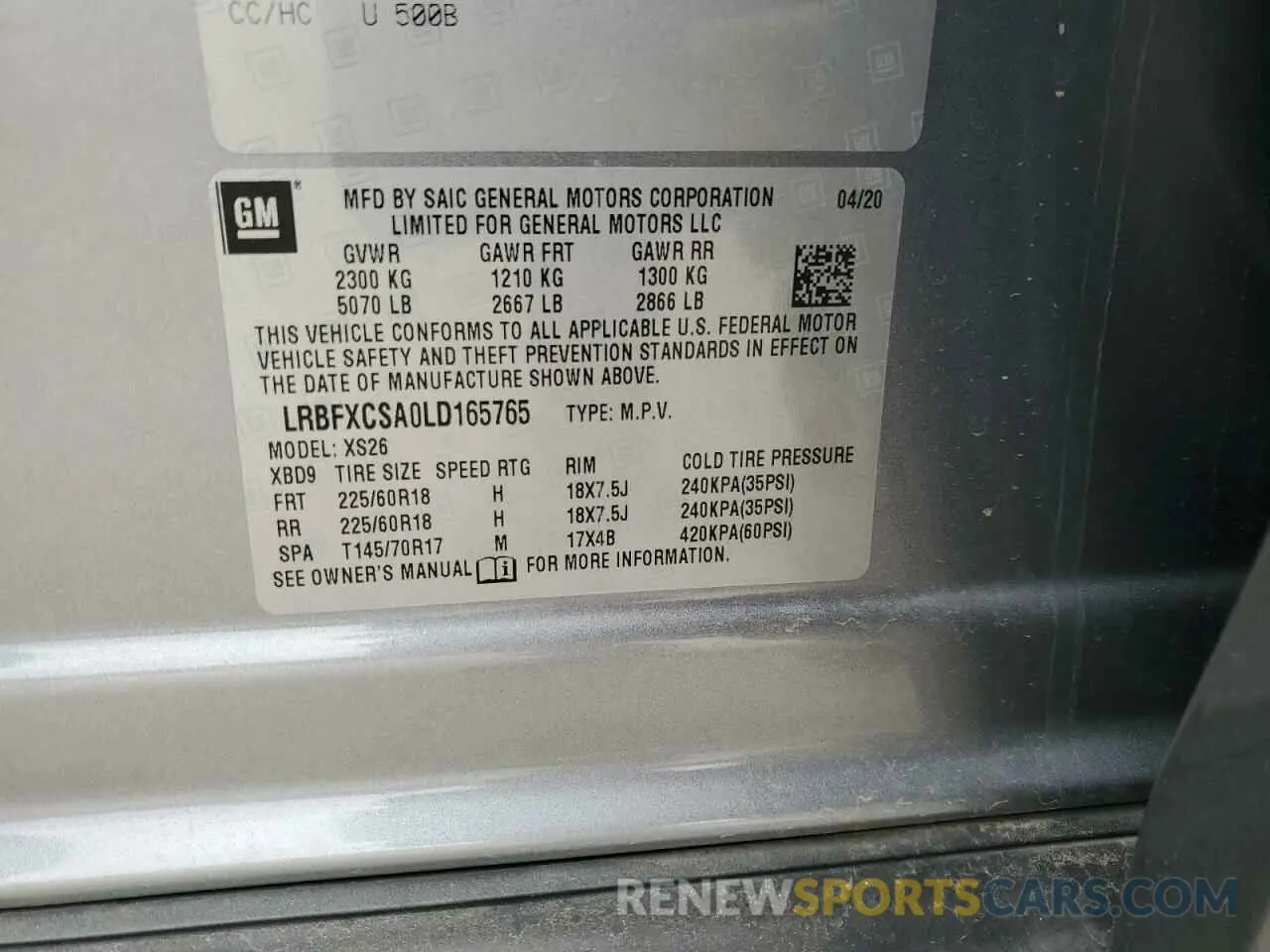 13 Фотография поврежденного автомобиля LRBFXCSA0LD165765 BUICK ENVISION 2020