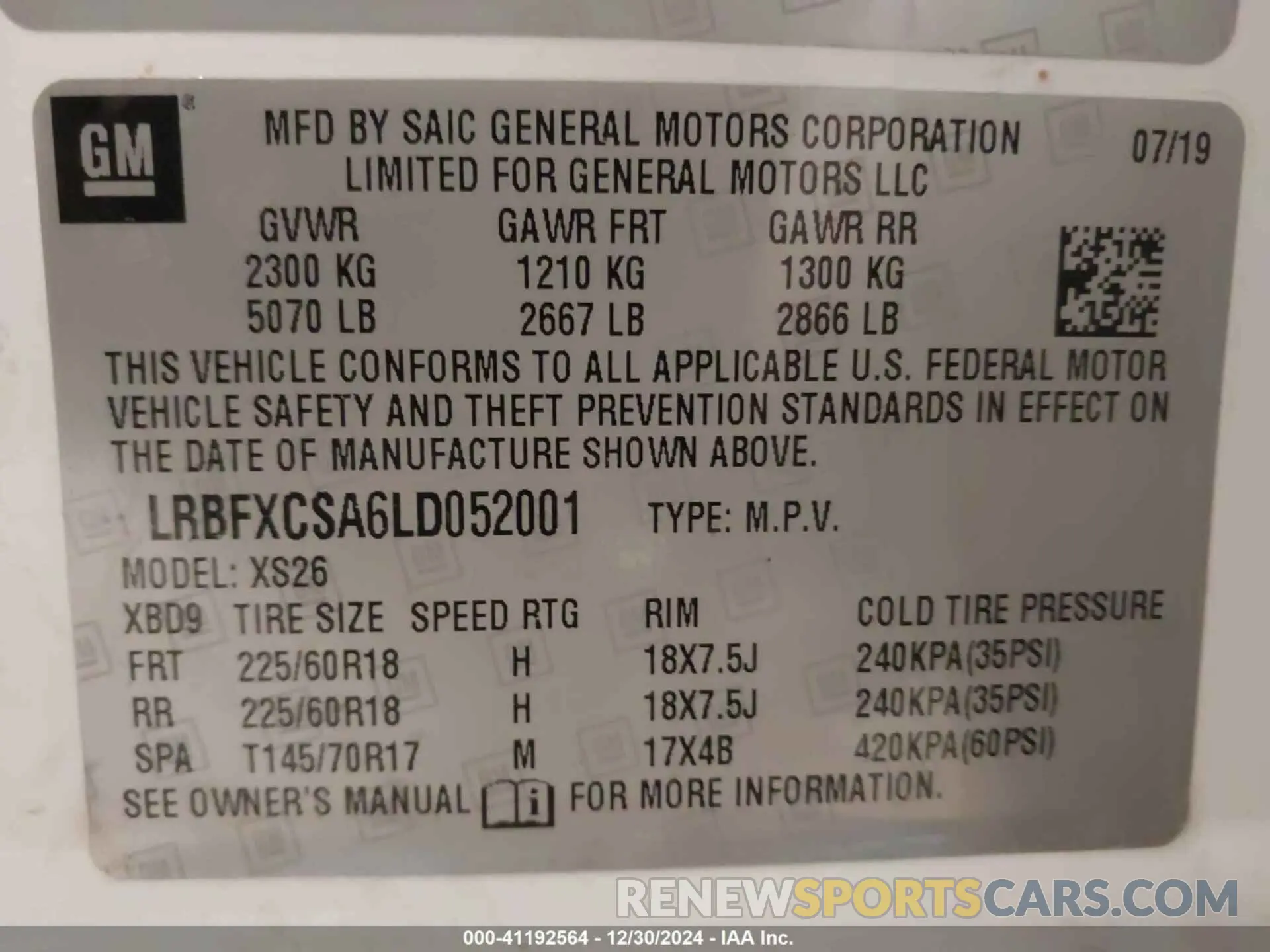 9 Photograph of a damaged car LRBFXCSA6LD052001 BUICK ENVISION 2020