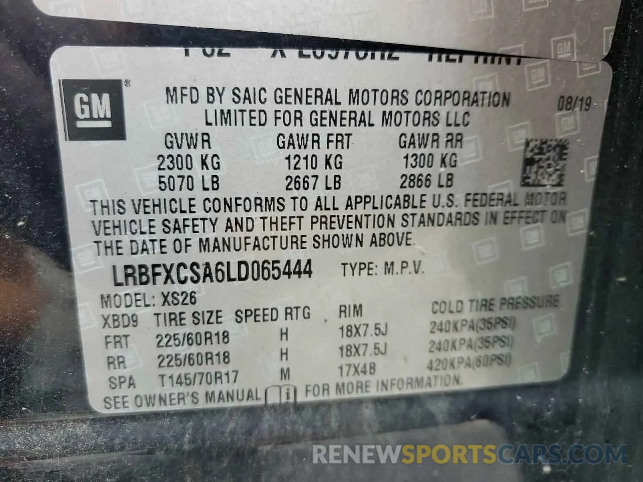 14 Фотография поврежденного автомобиля LRBFXCSA6LD065444 BUICK ENVISION 2020