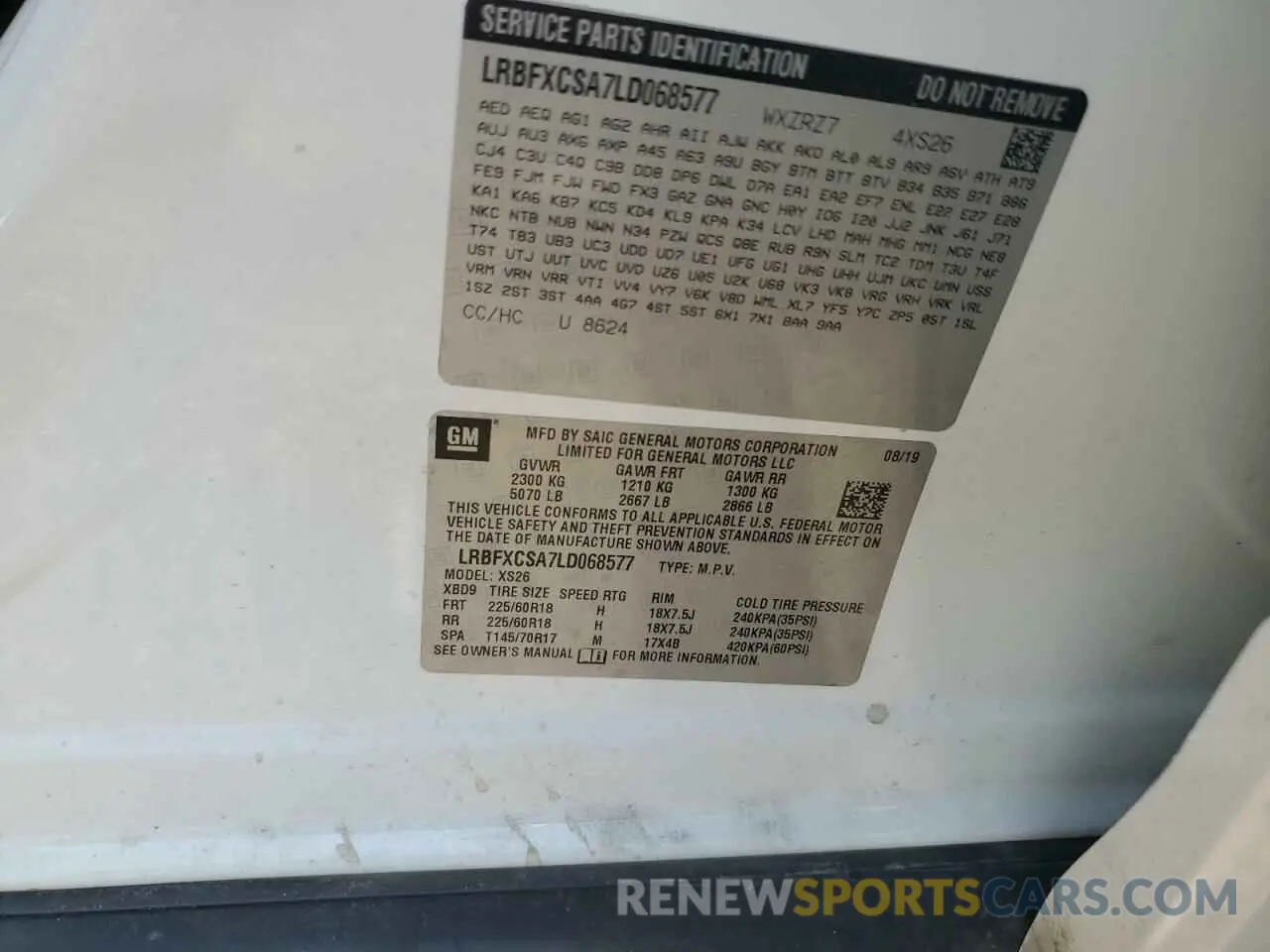 13 Фотография поврежденного автомобиля LRBFXCSA7LD068577 BUICK ENVISION 2020
