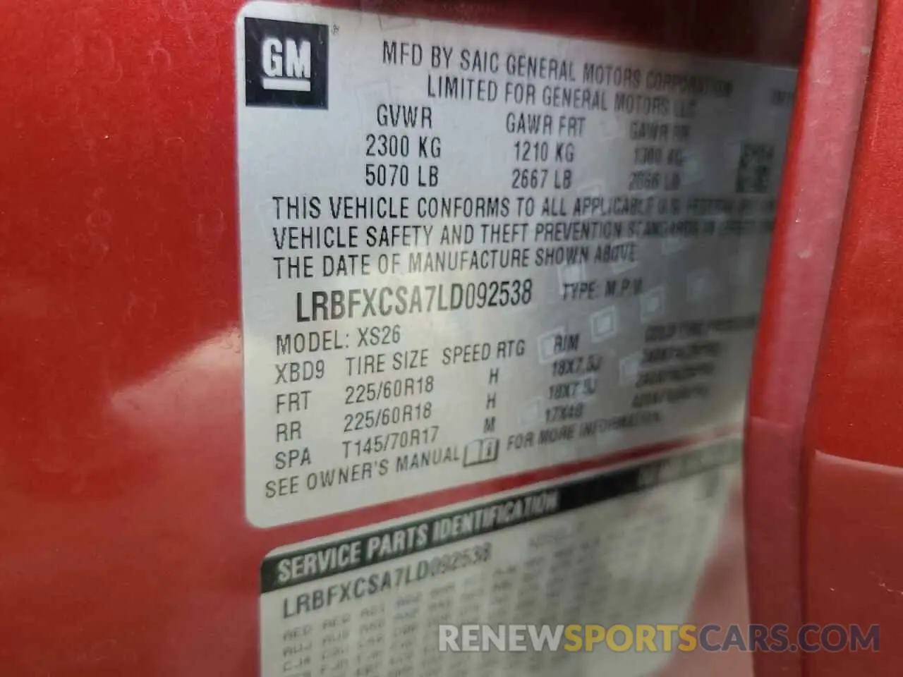 13 Фотография поврежденного автомобиля LRBFXCSA7LD092538 BUICK ENVISION 2020