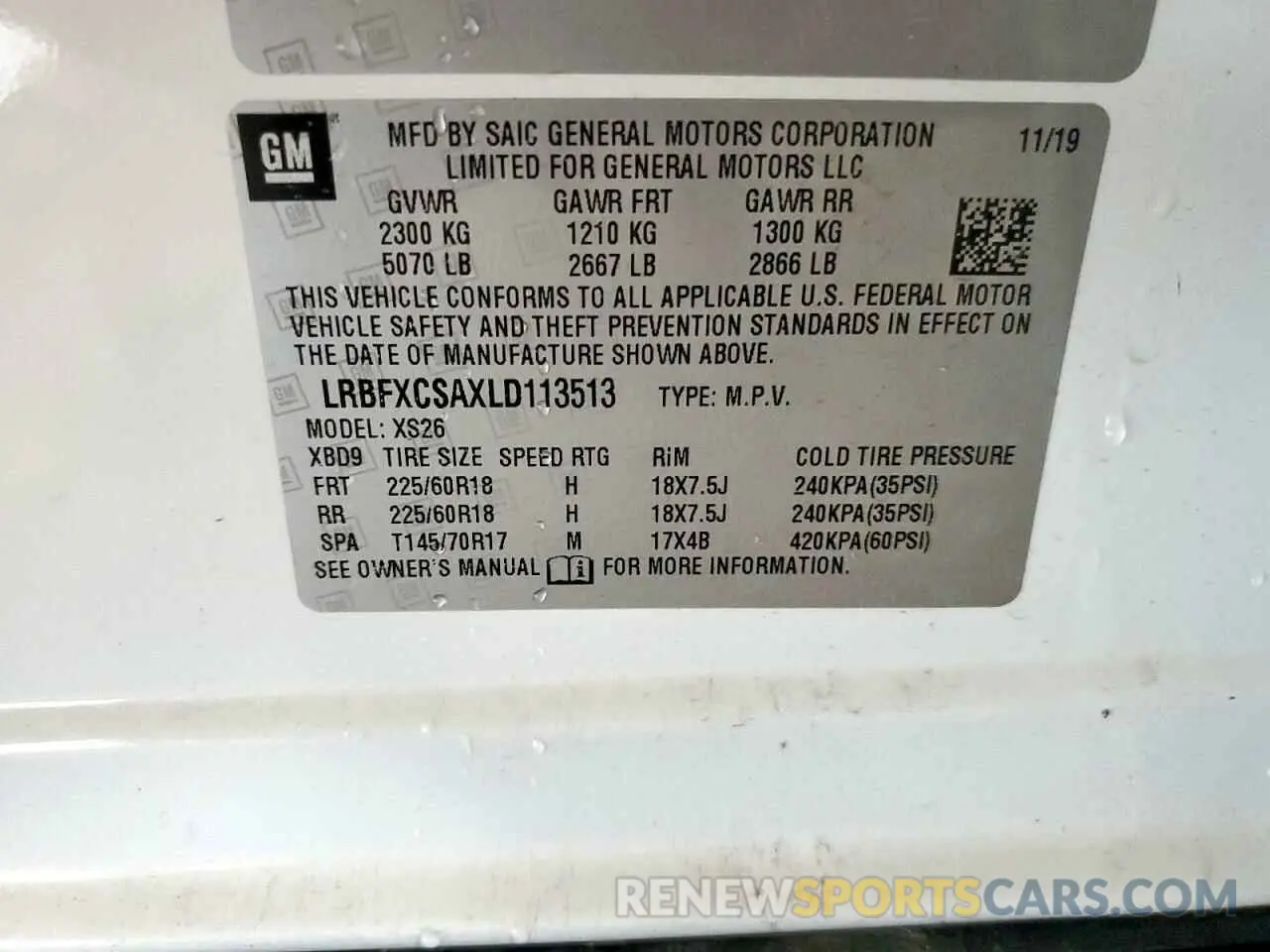 13 Photograph of a damaged car LRBFXCSAXLD113513 BUICK ENVISION 2020