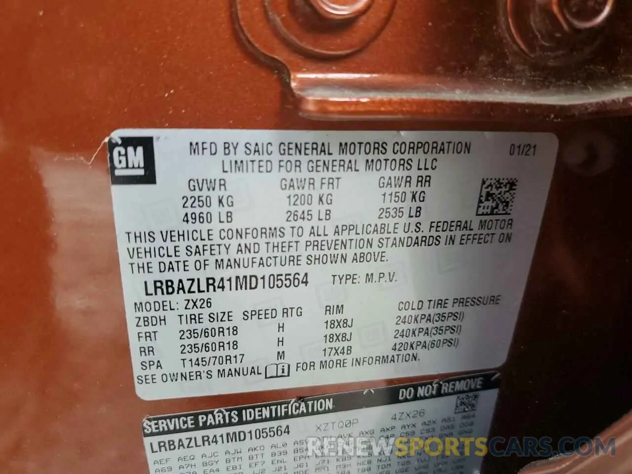 12 Photograph of a damaged car LRBAZLR41MD105564 BUICK ENVISION 2021