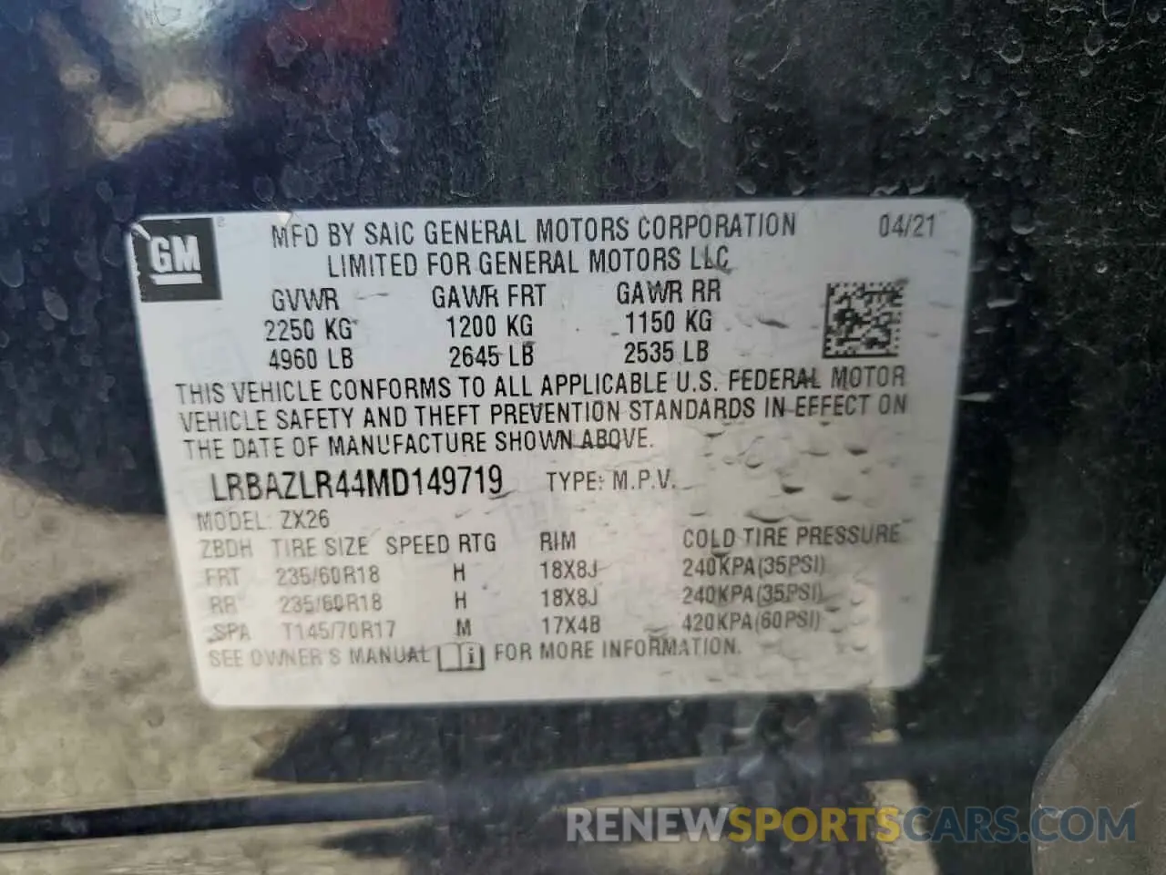 13 Photograph of a damaged car LRBAZLR44MD149719 BUICK ENVISION 2021