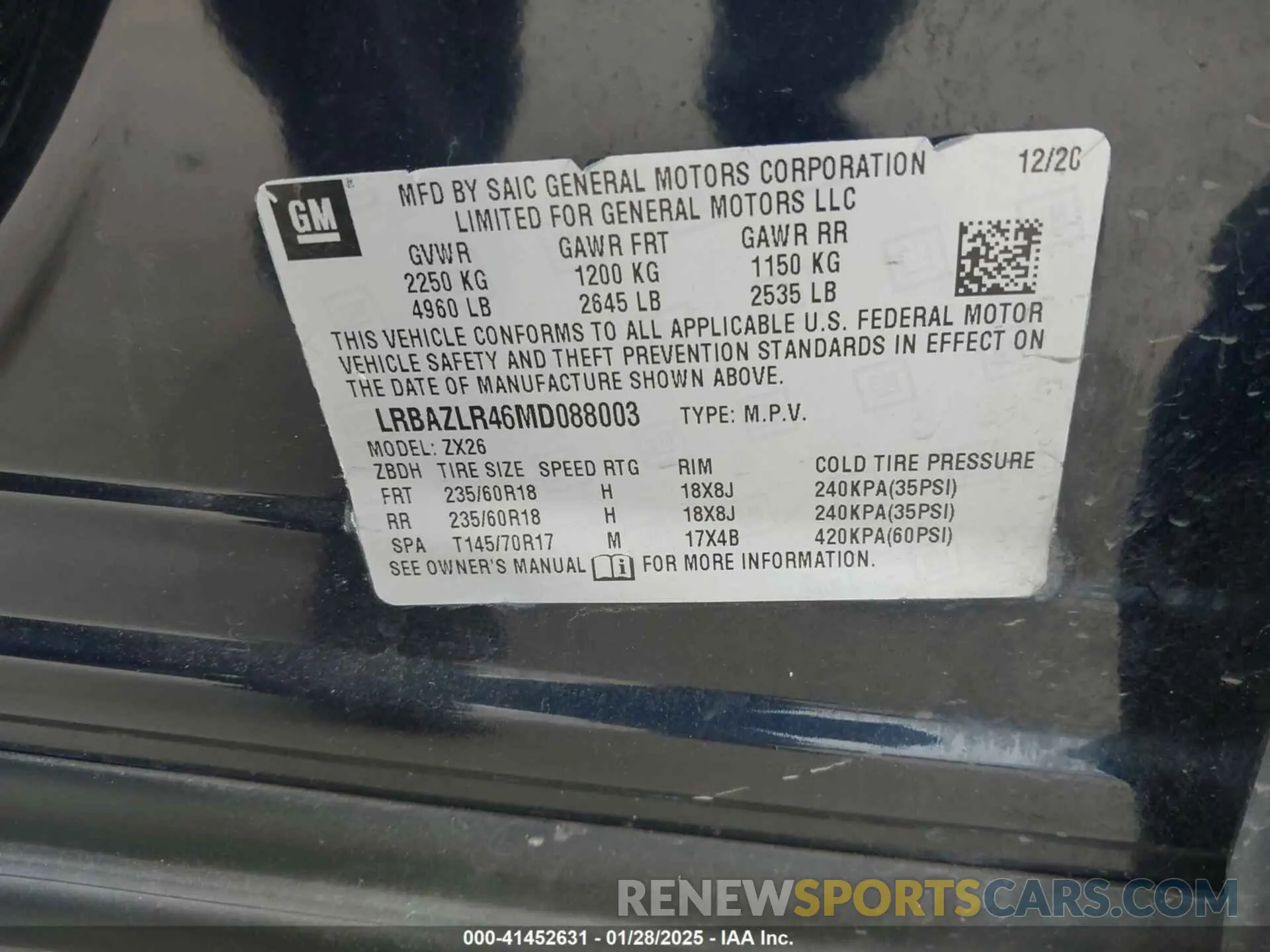 9 Фотография поврежденного автомобиля LRBAZLR46MD088003 BUICK ENVISION 2021