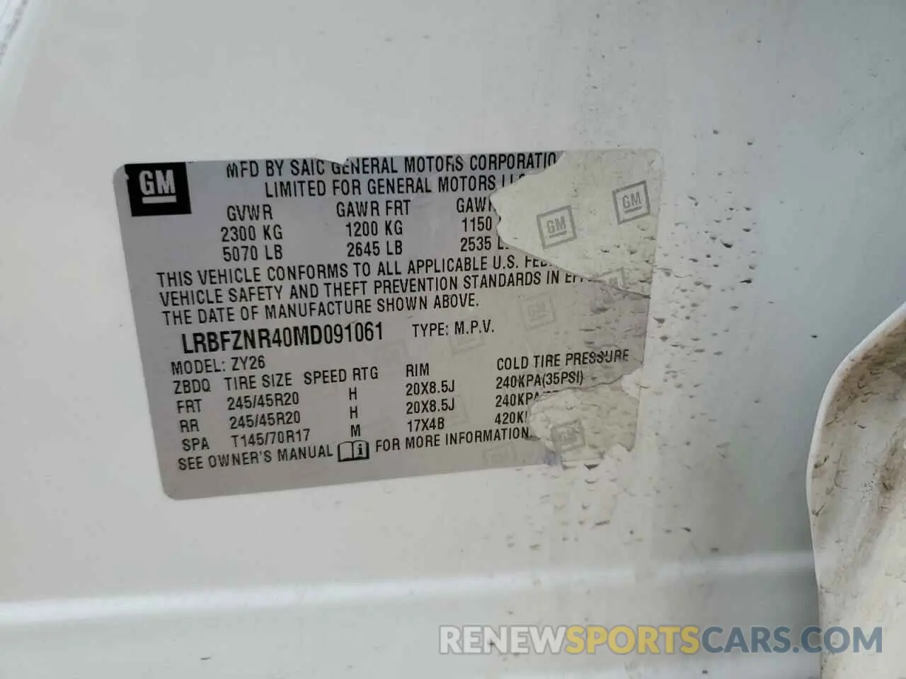 14 Photograph of a damaged car LRBFZNR40MD091061 BUICK ENVISION 2021