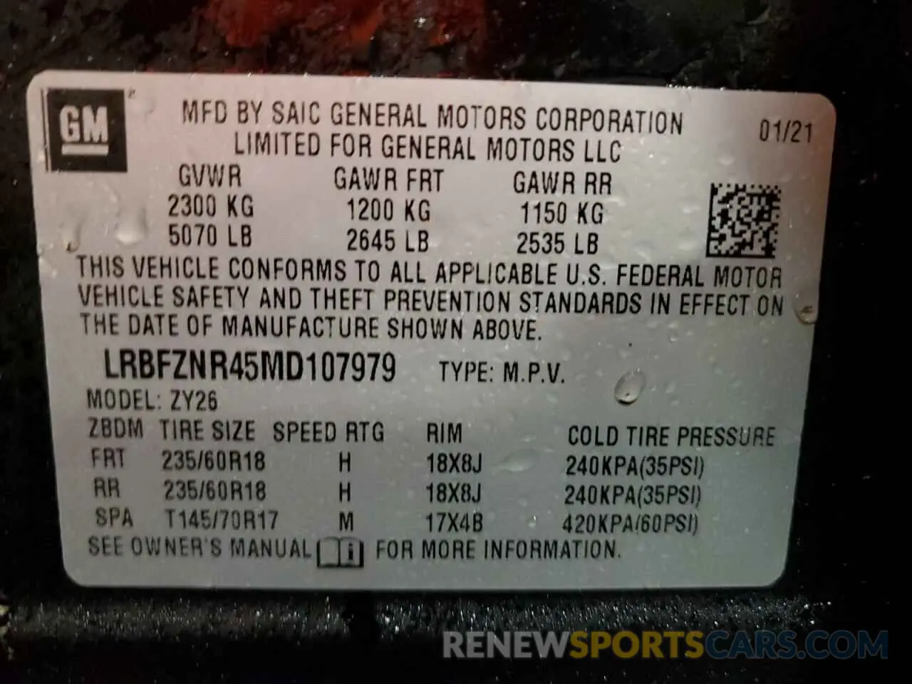 14 Фотография поврежденного автомобиля LRBFZNR45MD107979 BUICK ENVISION 2021