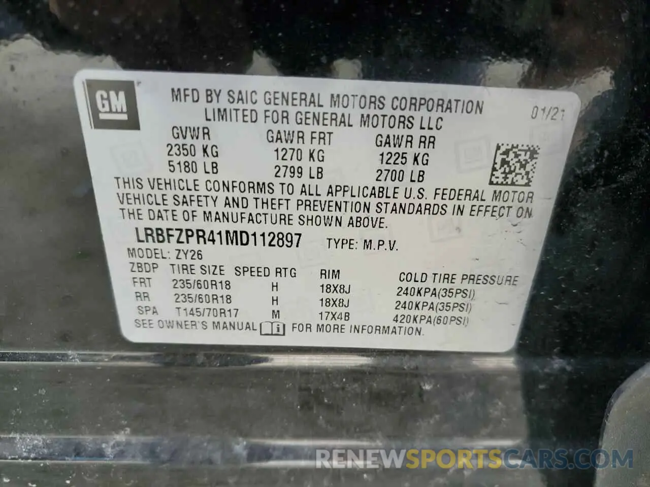 13 Фотография поврежденного автомобиля LRBFZPR41MD112897 BUICK ENVISION 2021