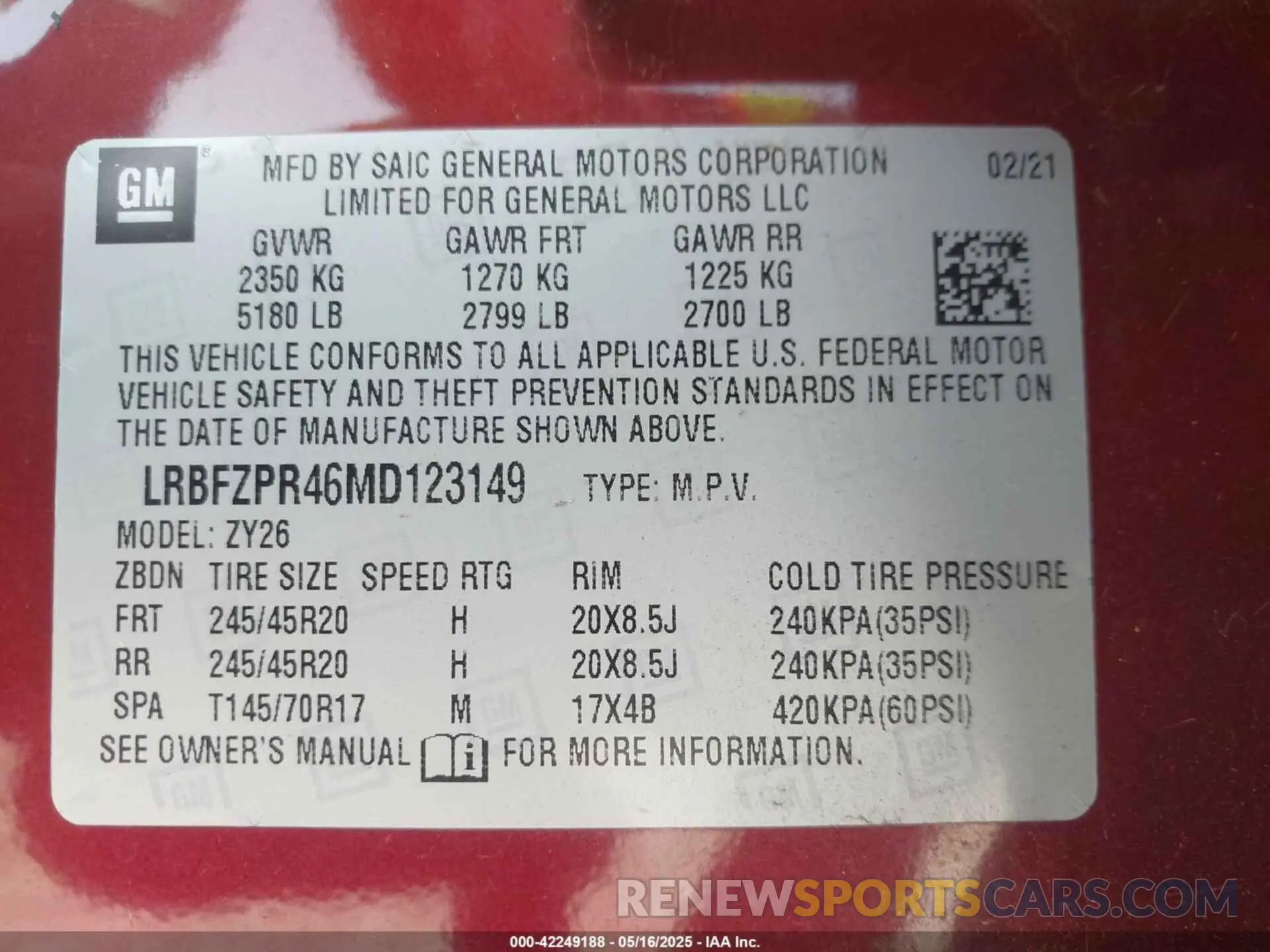 9 Фотография поврежденного автомобиля LRBFZPR46MD123149 BUICK ENVISION 2021