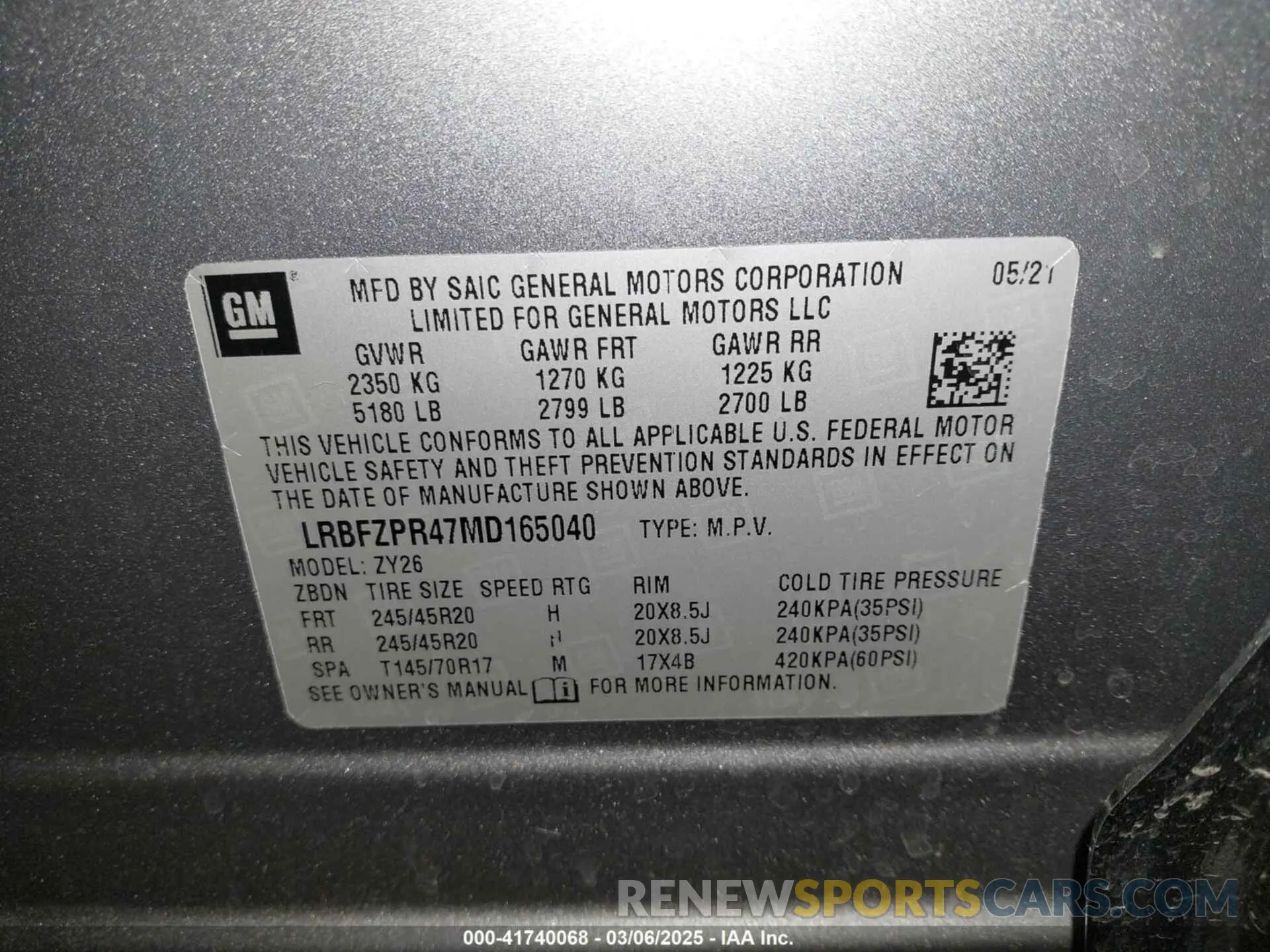 9 Фотография поврежденного автомобиля LRBFZPR47MD165040 BUICK ENVISION 2021