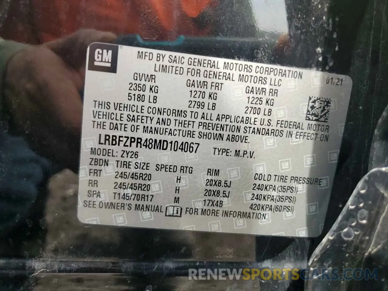 13 Photograph of a damaged car LRBFZPR48MD104067 BUICK ENVISION 2021