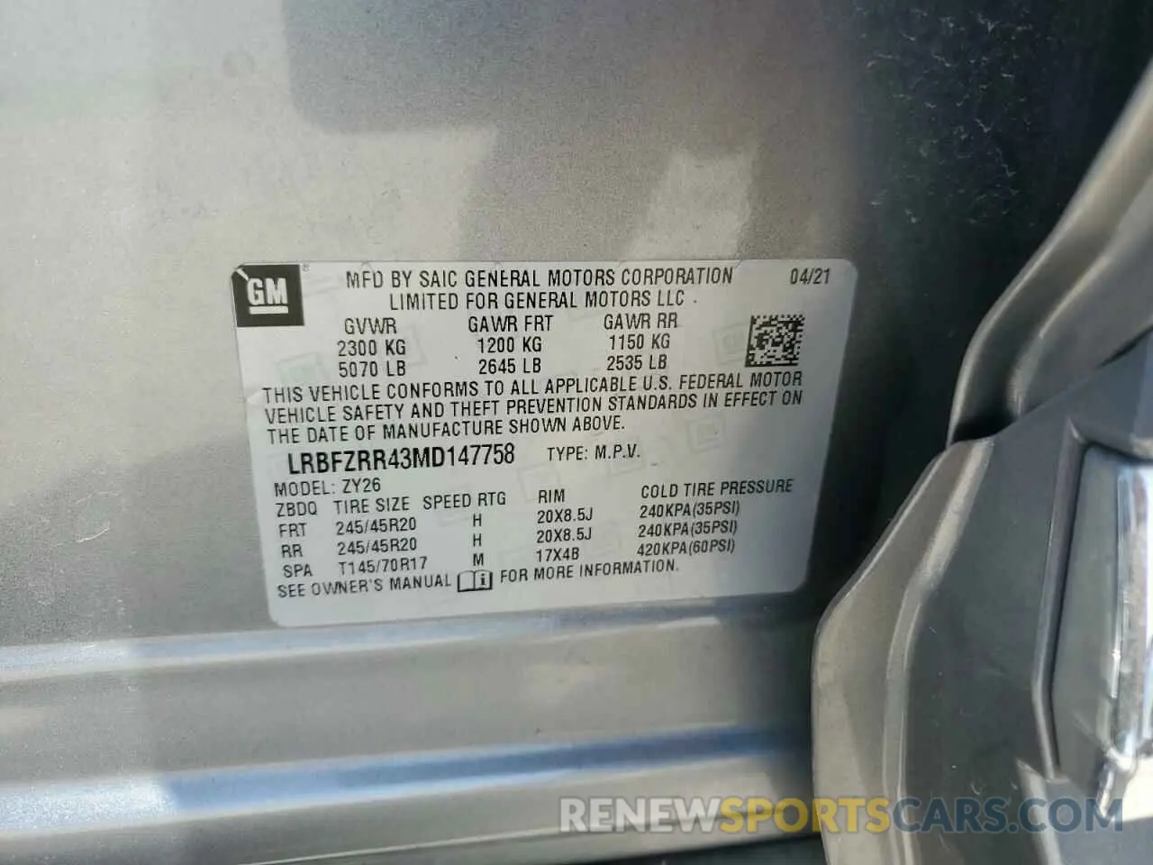 13 Photograph of a damaged car LRBFZRR43MD147758 BUICK ENVISION 2021
