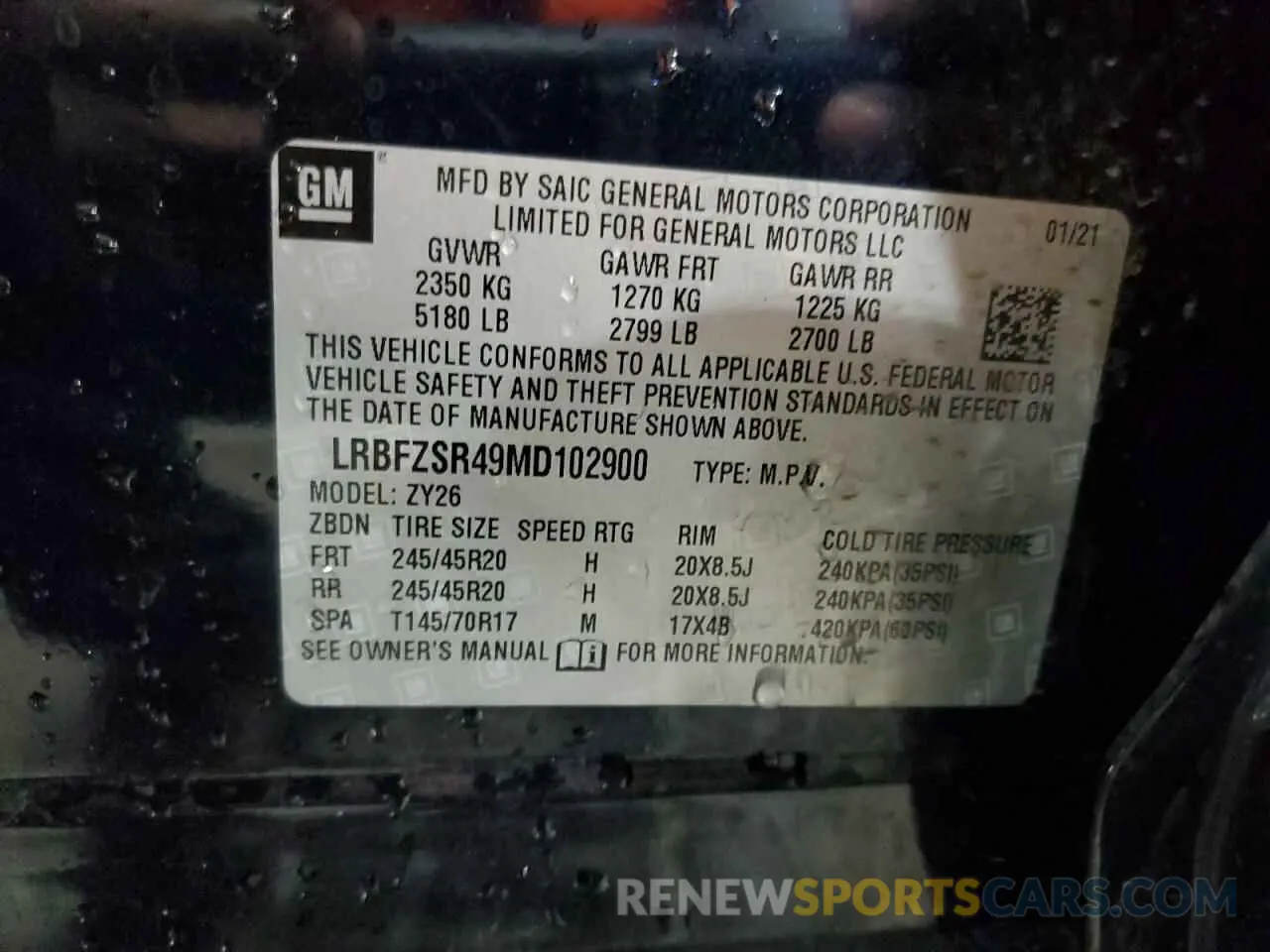 13 Photograph of a damaged car LRBFZSR49MD102900 BUICK ENVISION 2021