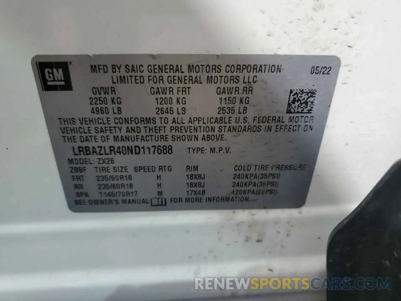12 Фотография поврежденного автомобиля LRBAZLR40ND117688 BUICK ENVISION 2022