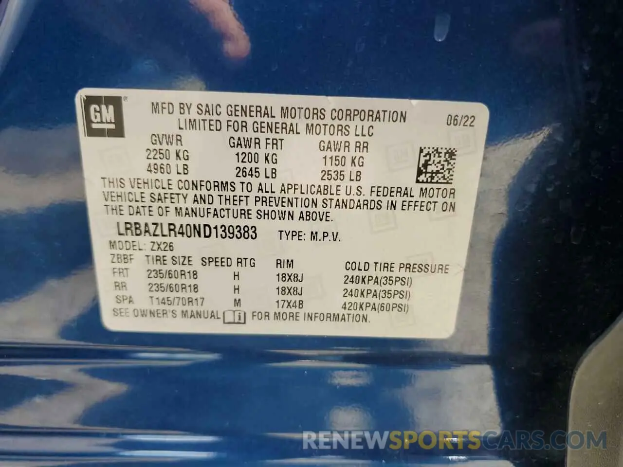 13 Photograph of a damaged car LRBAZLR40ND139383 BUICK ENVISION 2022