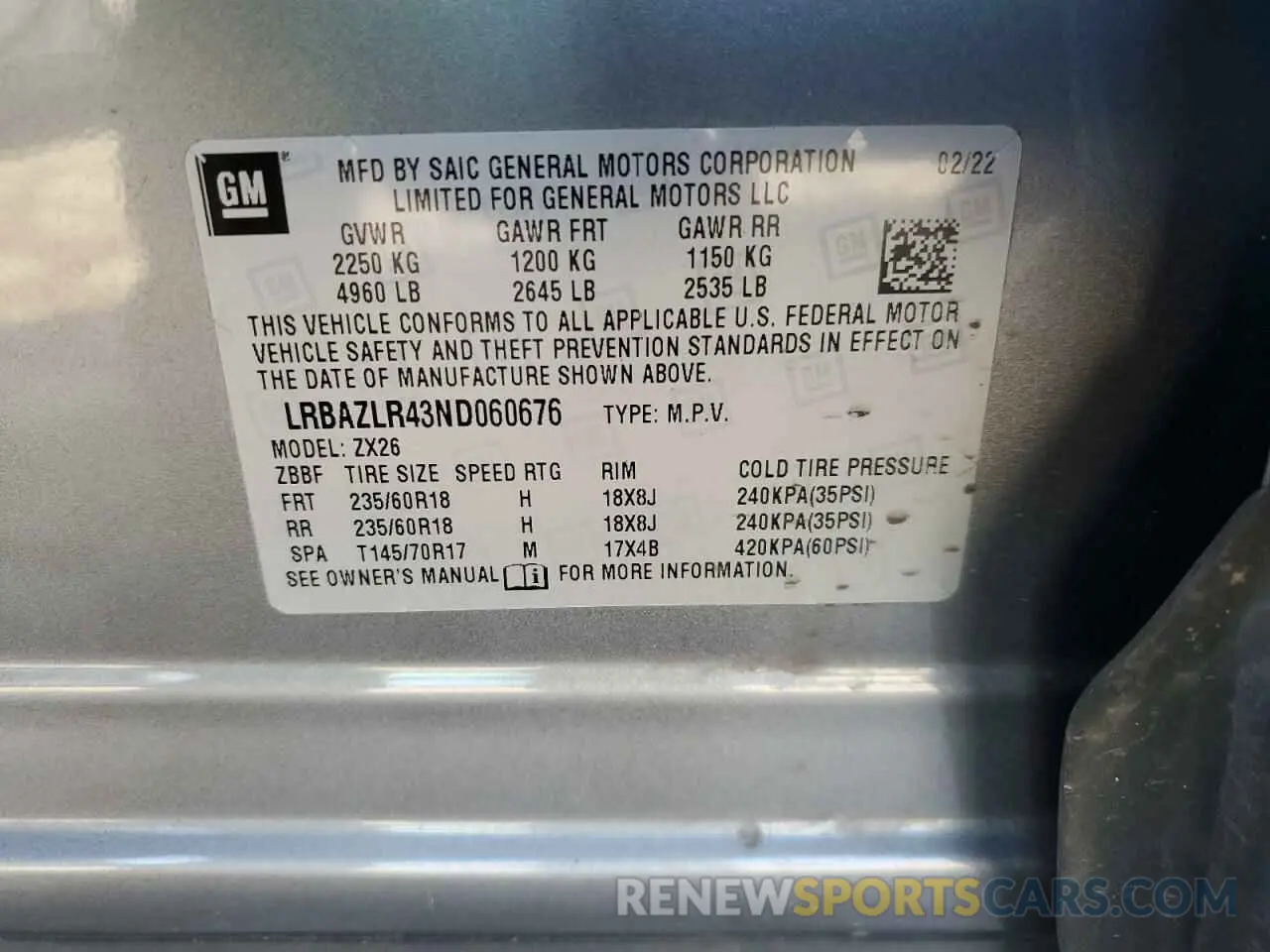 16 Photograph of a damaged car LRBAZLR43ND060676 BUICK ENVISION 2022