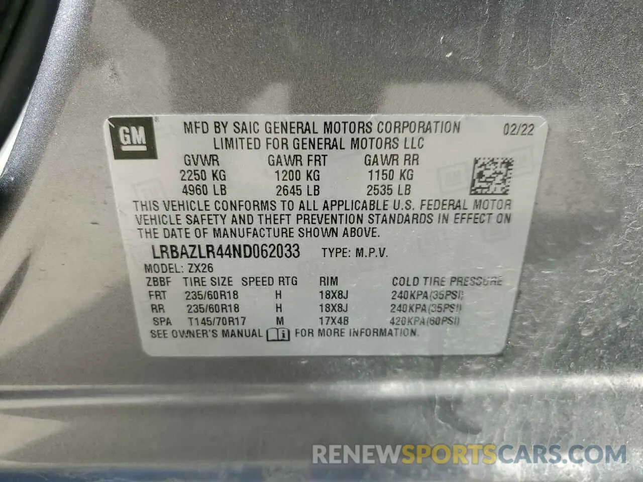 13 Фотография поврежденного автомобиля LRBAZLR44ND062033 BUICK ENVISION 2022