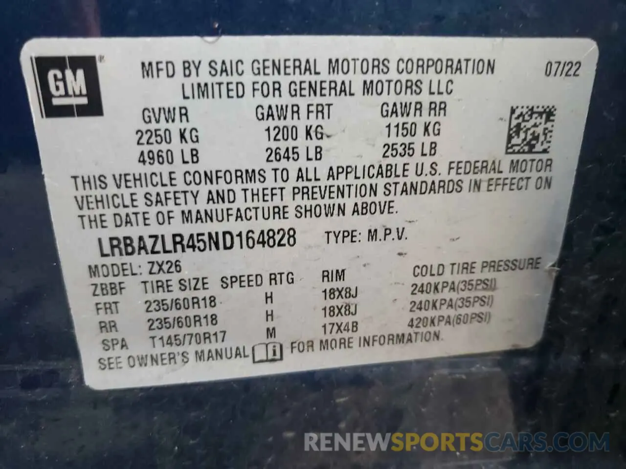 13 Фотография поврежденного автомобиля LRBAZLR45ND164828 BUICK ENVISION 2022